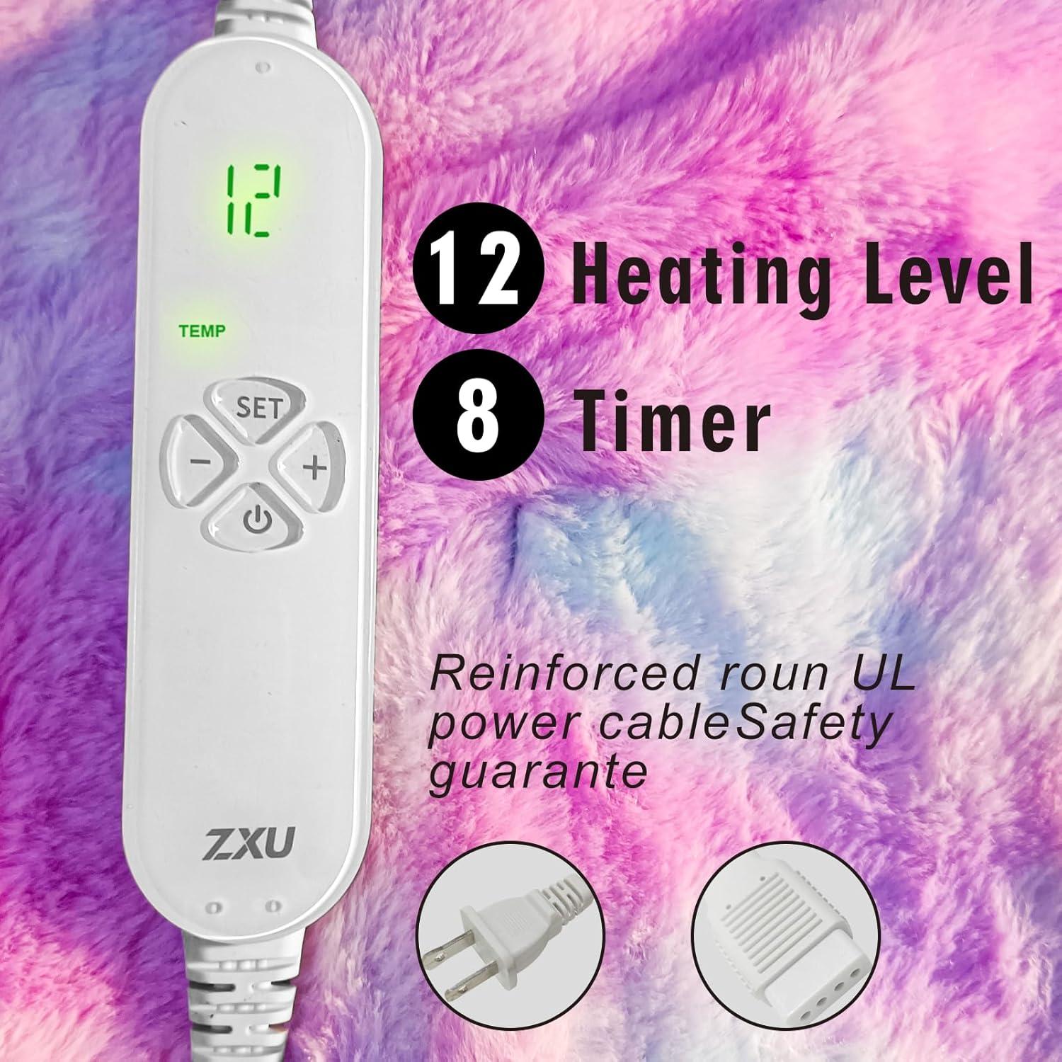 Manta Eléctrica Calentada ZXU 127x152 cm 12 Niveles Rosa