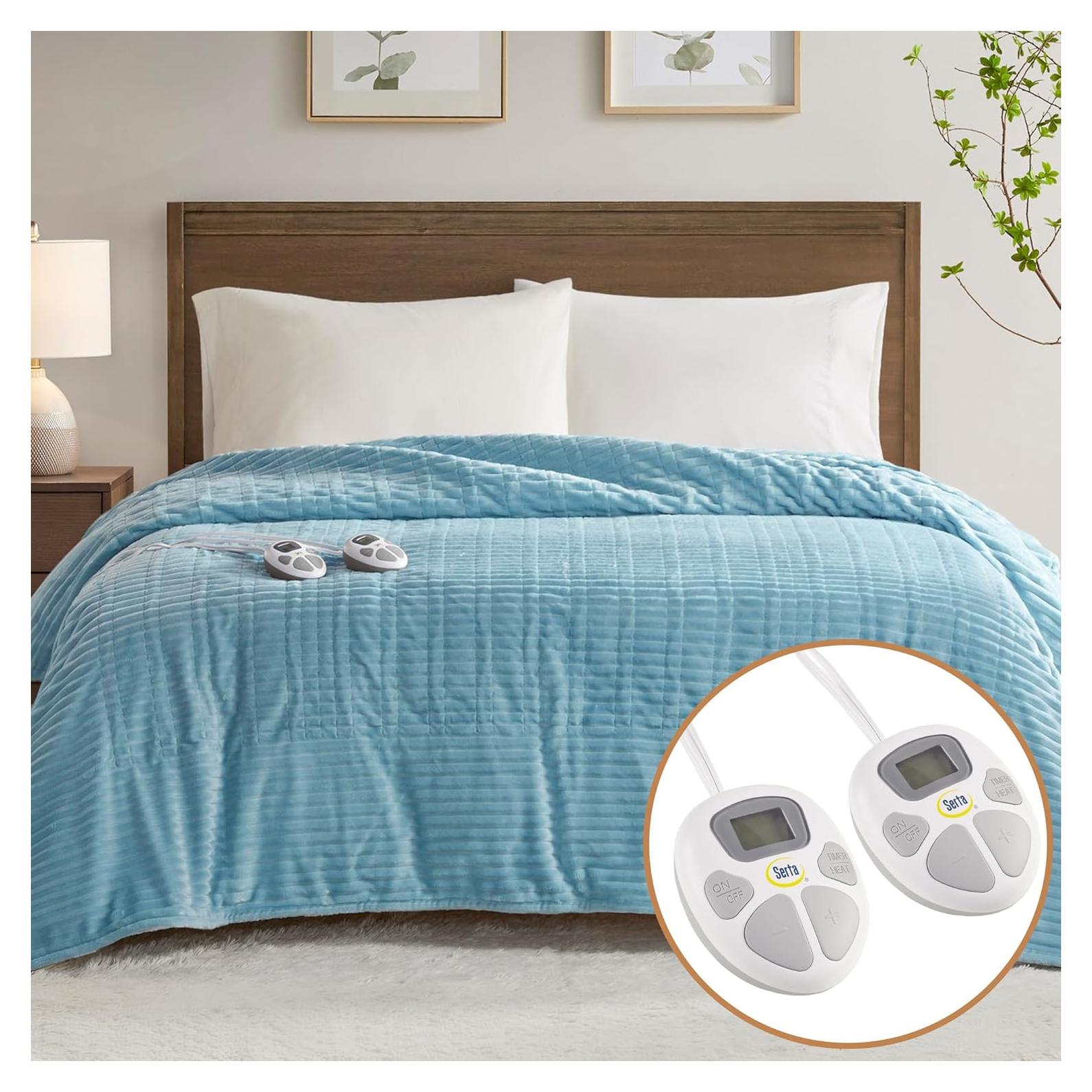 Manta Calentada Serta Queen 84x90 Azul Cielo Felpa