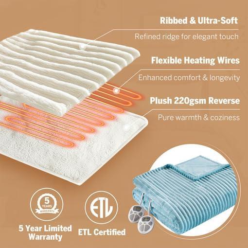 Manta Calentada Serta Queen 84x90 Azul Cielo Felpa