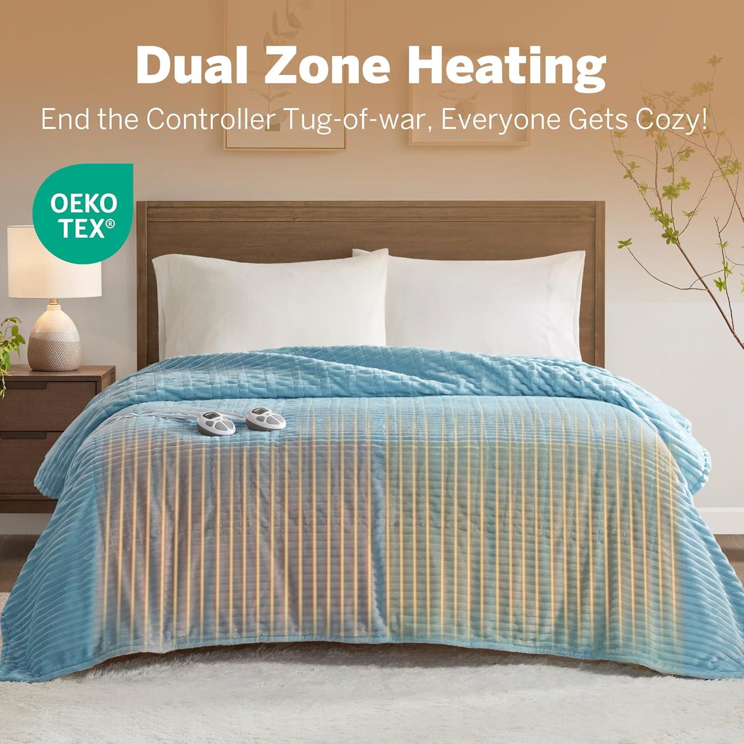 Manta Calentada Serta Queen 84x90 Azul Cielo Felpa