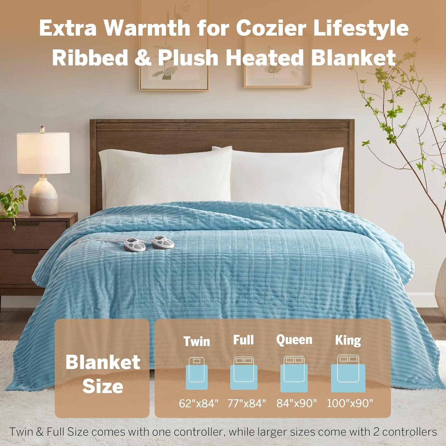 Manta Calentada Serta Queen 84x90 Azul Cielo Felpa