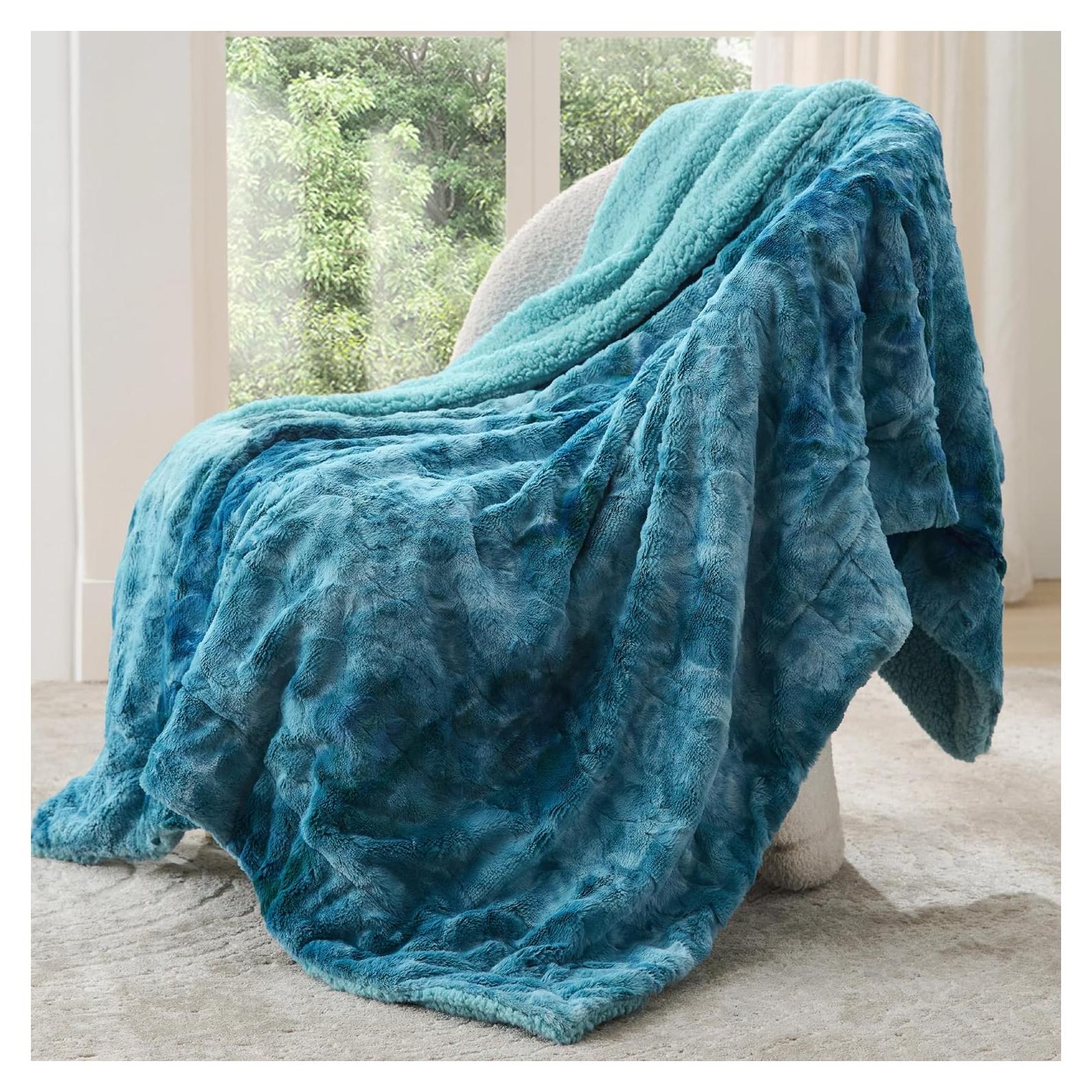 Manta Reversible Bedsure Sherpa Individual Verde Azulado 152x203 cm