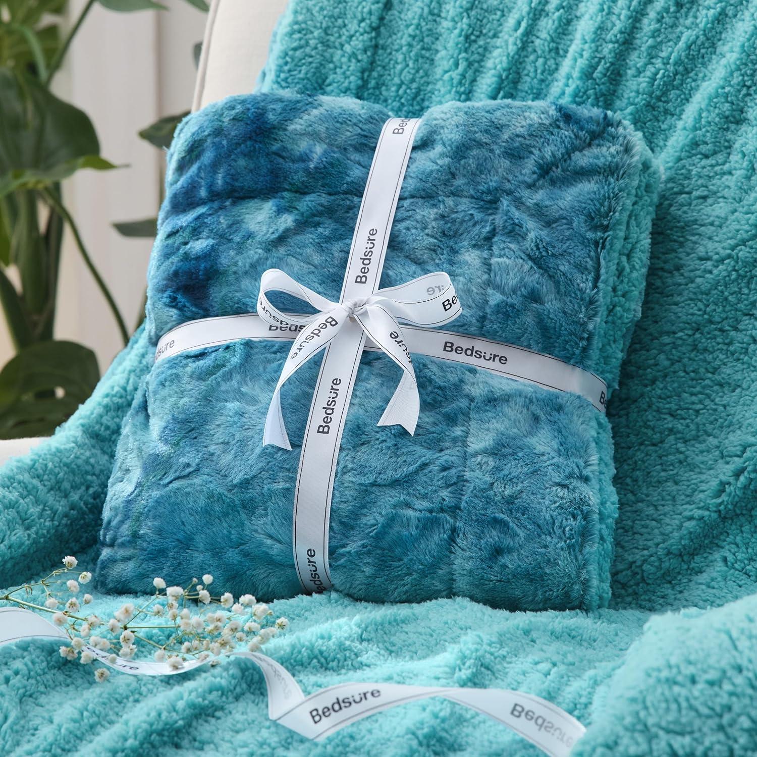 Manta Reversible Bedsure Sherpa Individual Verde Azulado 152x203 cm