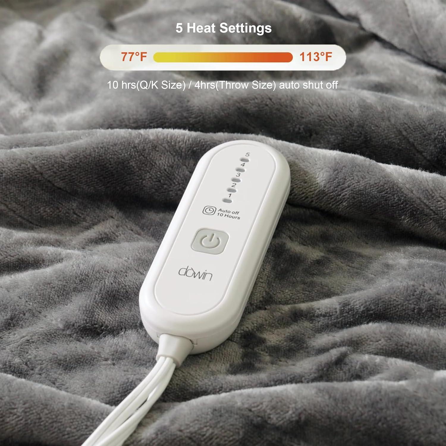 Electric Blanket King Size - Heated Blanket with Dual Control, 5 Heating Levels, 10 Hrs Auto Off, Soft Fleece Sherpa Flannel Warming Blanket for Bed, Machine Washable, 90×100", Grey