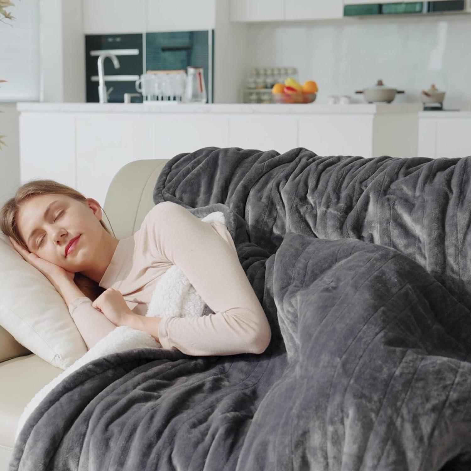 Electric Blanket King Size - Heated Blanket with Dual Control, 5 Heating Levels, 10 Hrs Auto Off, Soft Fleece Sherpa Flannel Warming Blanket for Bed, Machine Washable, 90×100", Grey