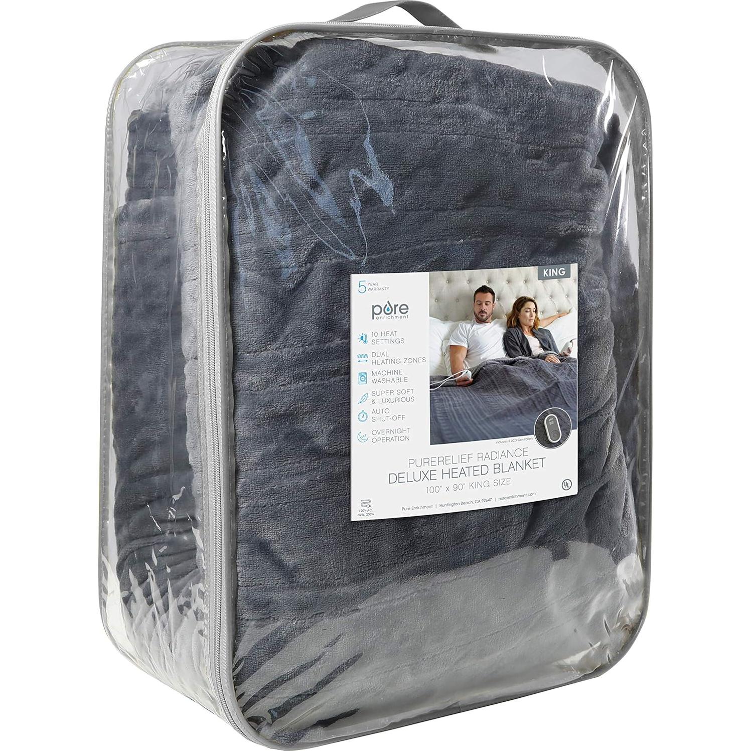 Manta Calentada Deluxe Pure Enrichment King Terciopelo