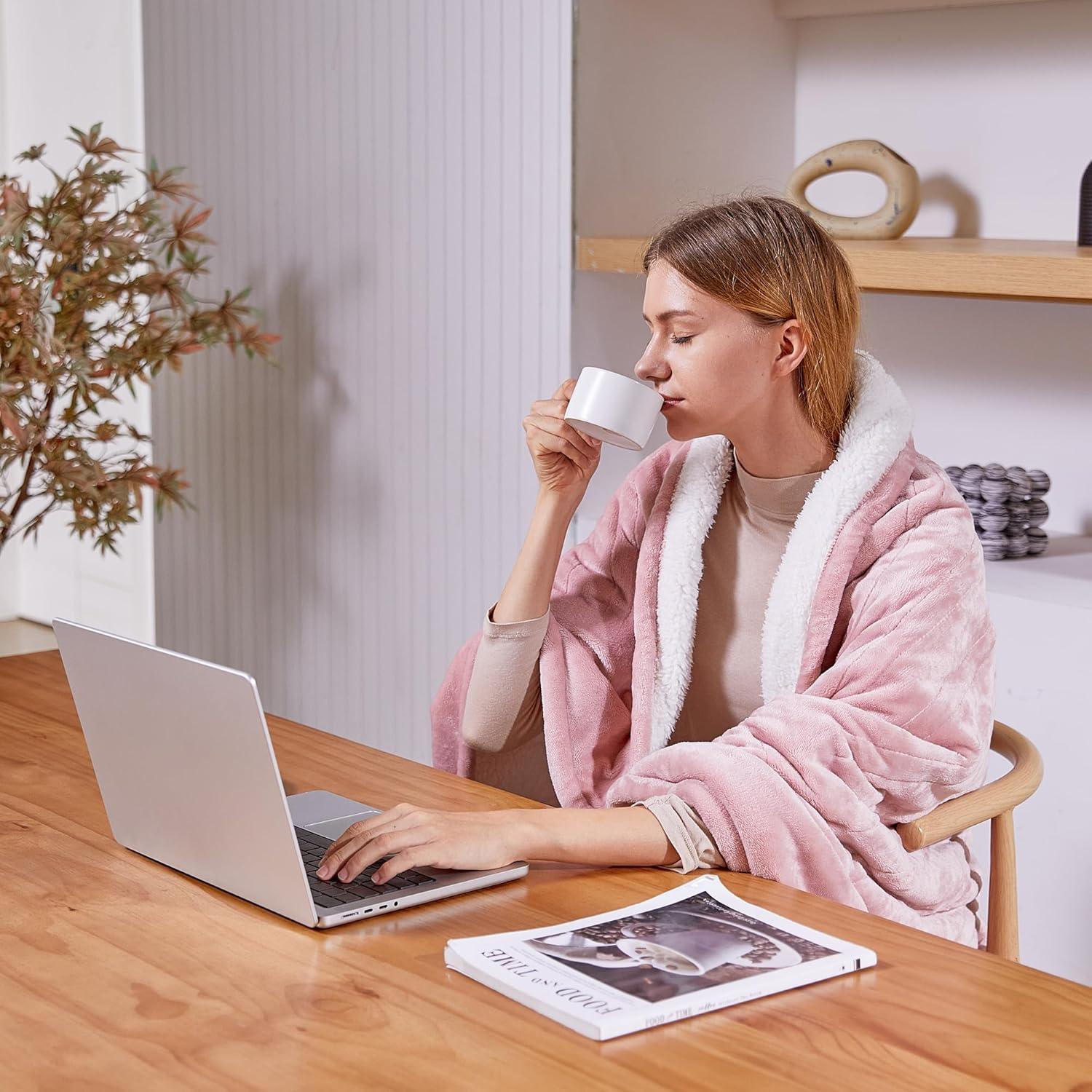 Dowin Pink Heated Blanket Electric Throw Fleece Flannel Heating Warming Blankets with Auto Shut Off for Couch Office Chair Bed Adults Fuzzy Cozy Machine Washable 50x60