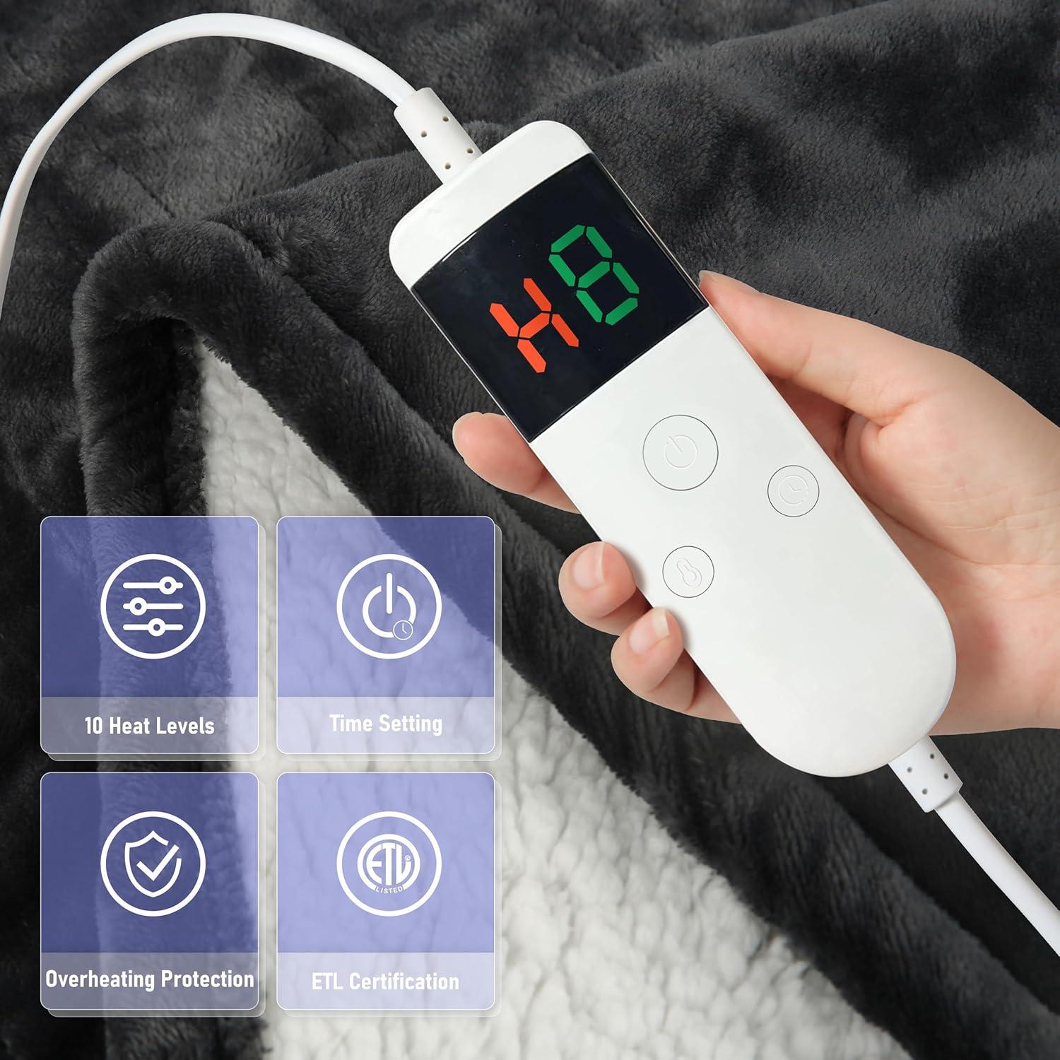 Manta Eléctrica Térmica Cushious Queen, Franela Lavable 8h