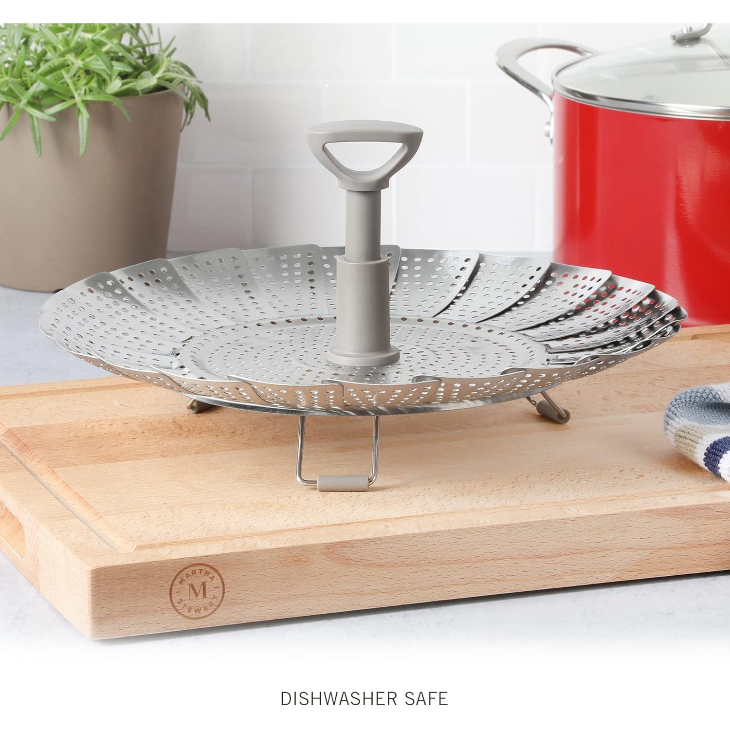 Vaporera Plegable Telescópica Martha Stewart 26.9 cm Acero Inoxidable