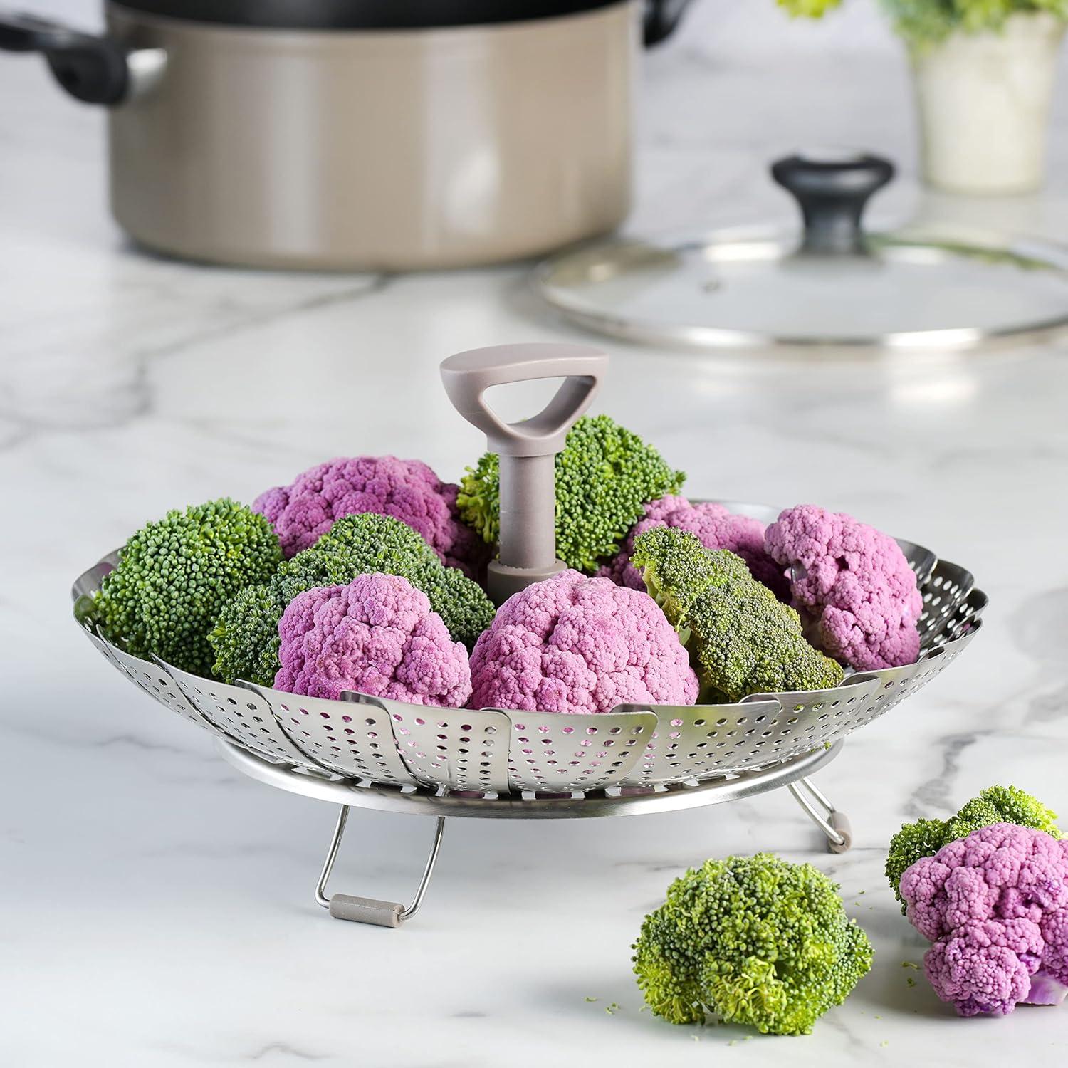 Vaporera Plegable Telescópica Martha Stewart 26.9 cm Acero Inoxidable