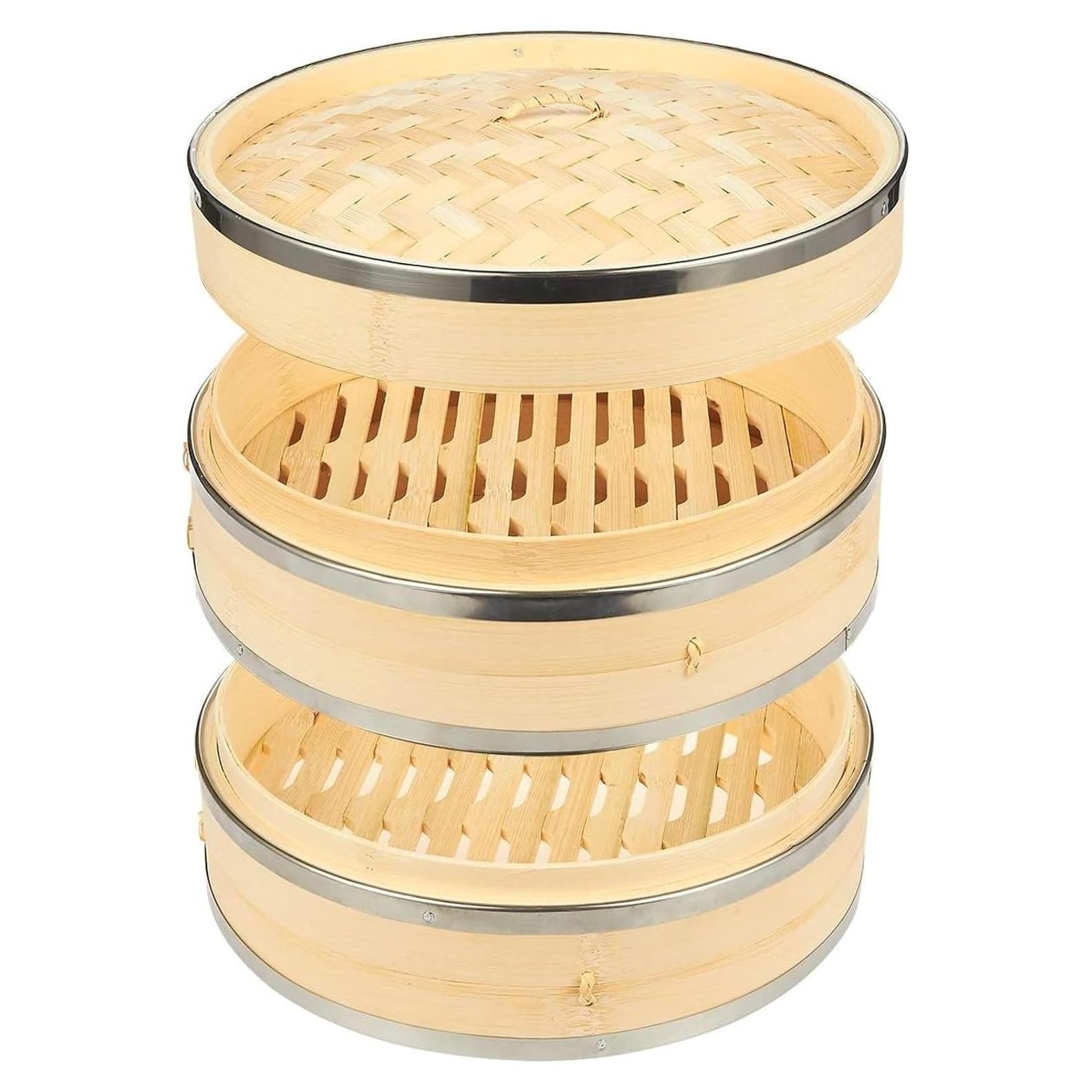 Cesta de Vapor de Bambú 2 Niveles Juvale 25.4x16.5 cm