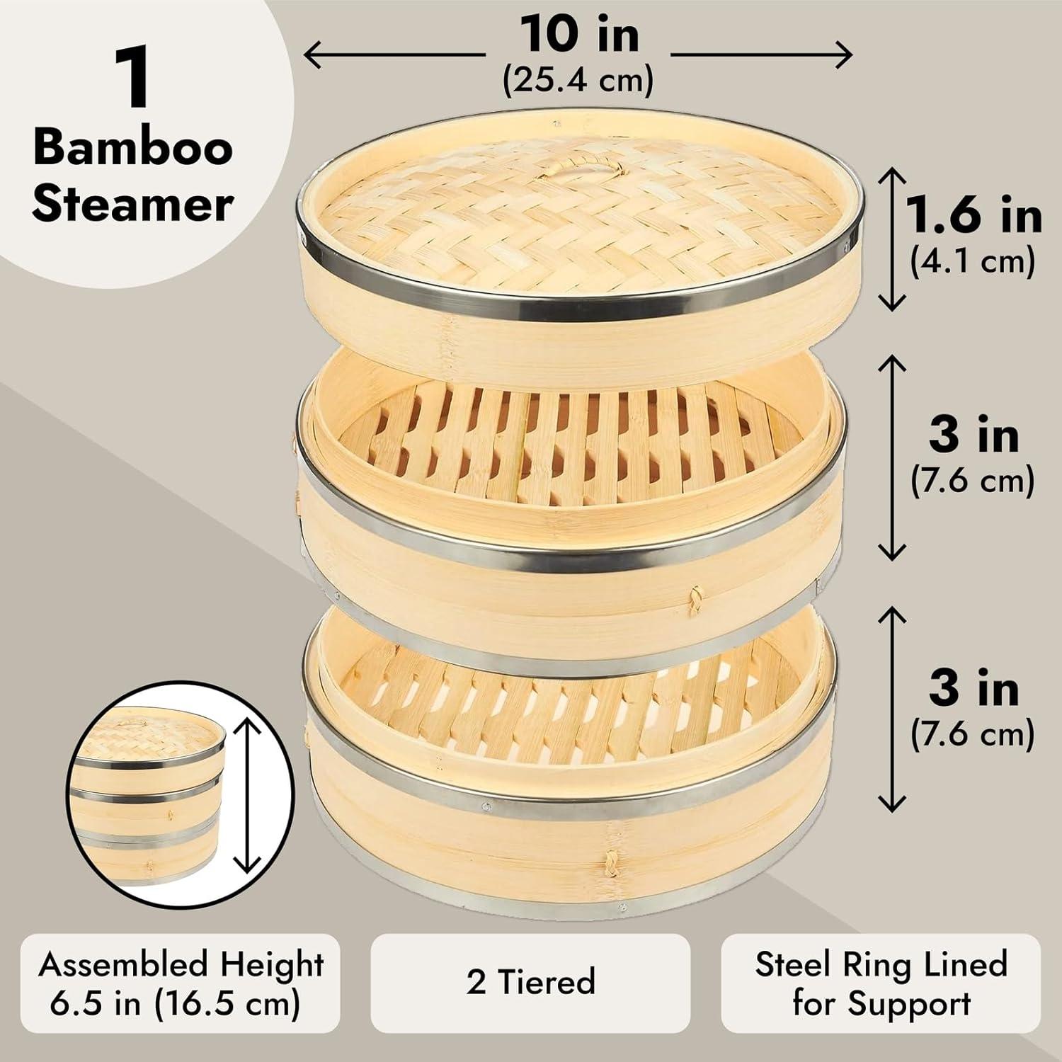 Cesta de Vapor de Bambú 2 Niveles Juvale 25.4x16.5 cm