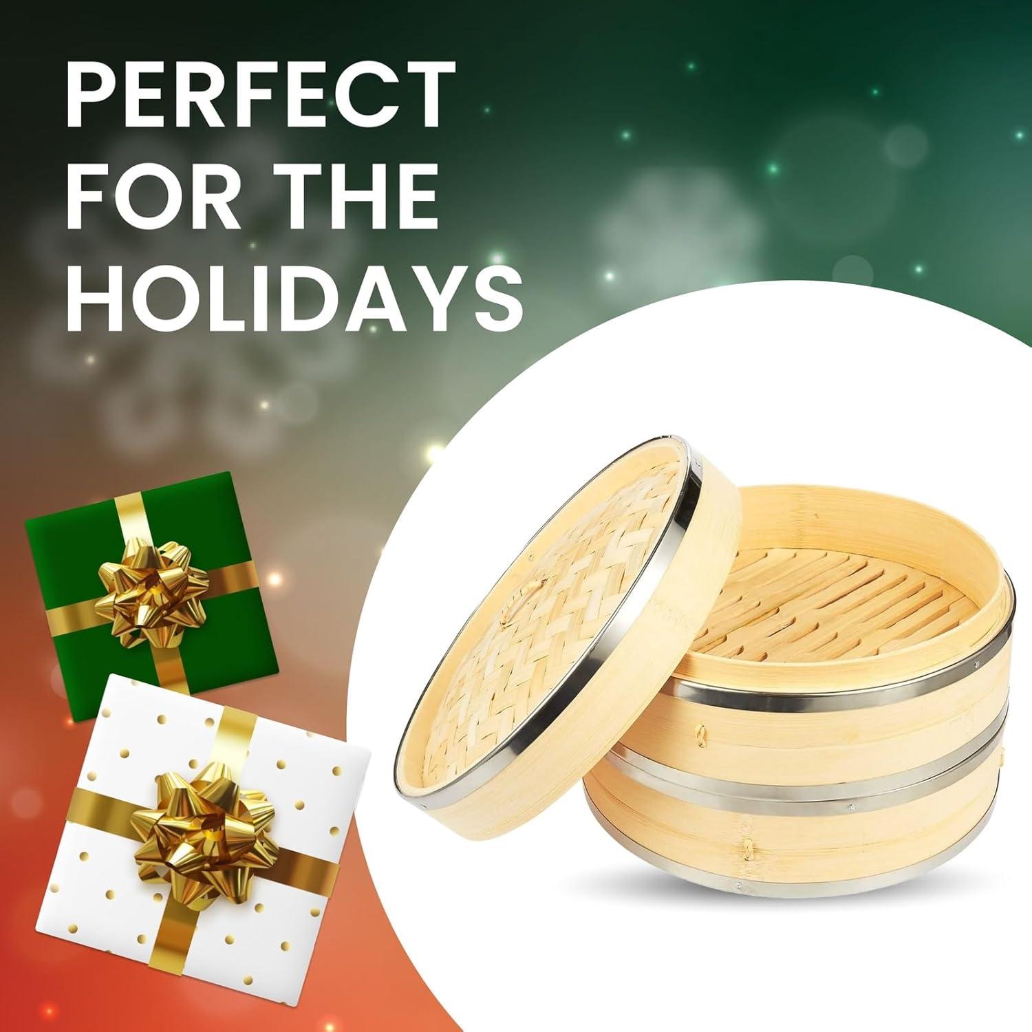 Cesta de Vapor de Bambú 2 Niveles Juvale 25.4x16.5 cm