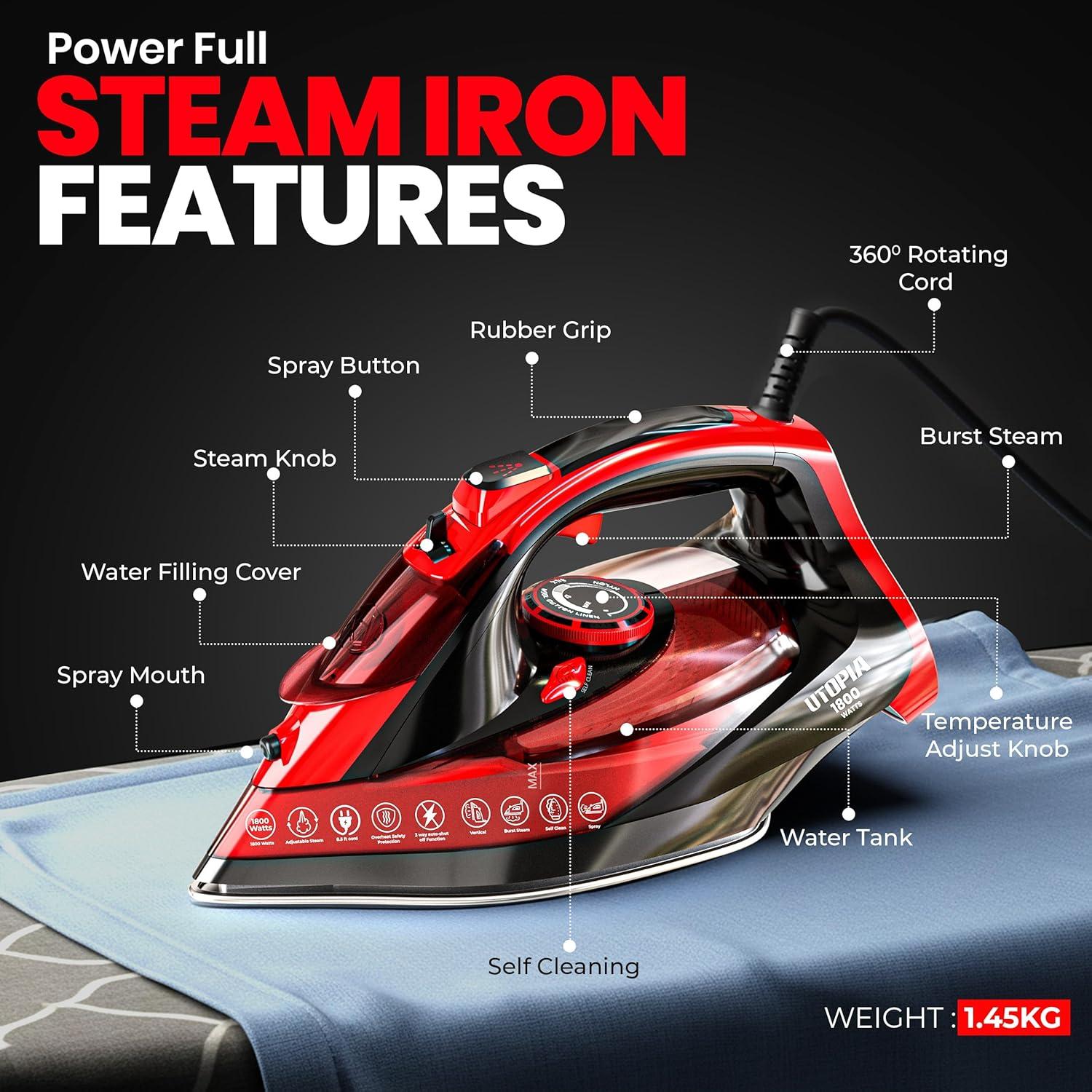 Plancha de Vapor Utopia Home 1800W - Suela Acero Inoxidable