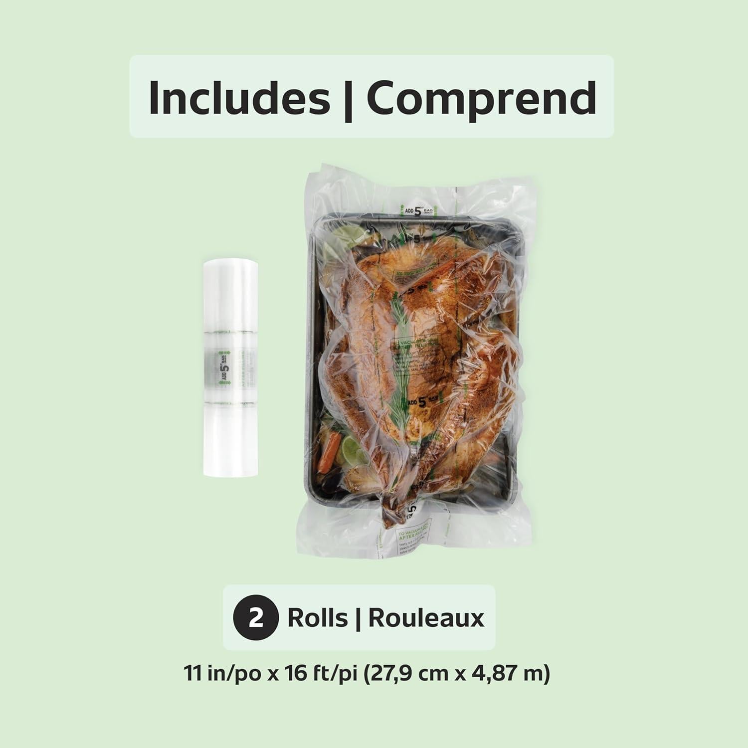 Rollos Expandibles FoodSaver 11" x 16' para Alimentos