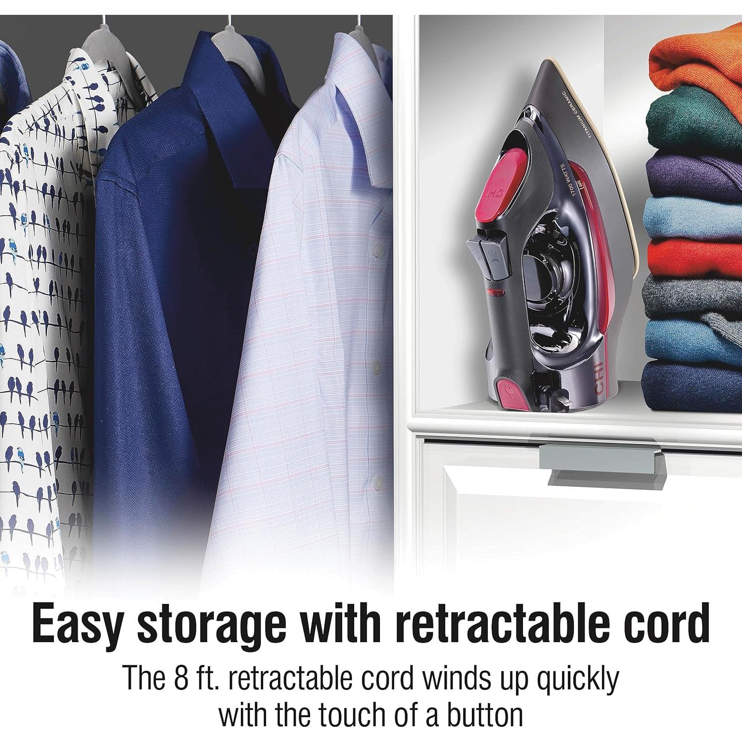 Plancha de Vapor CHI 1700W con Cable Retráctil 2.4m Profesional