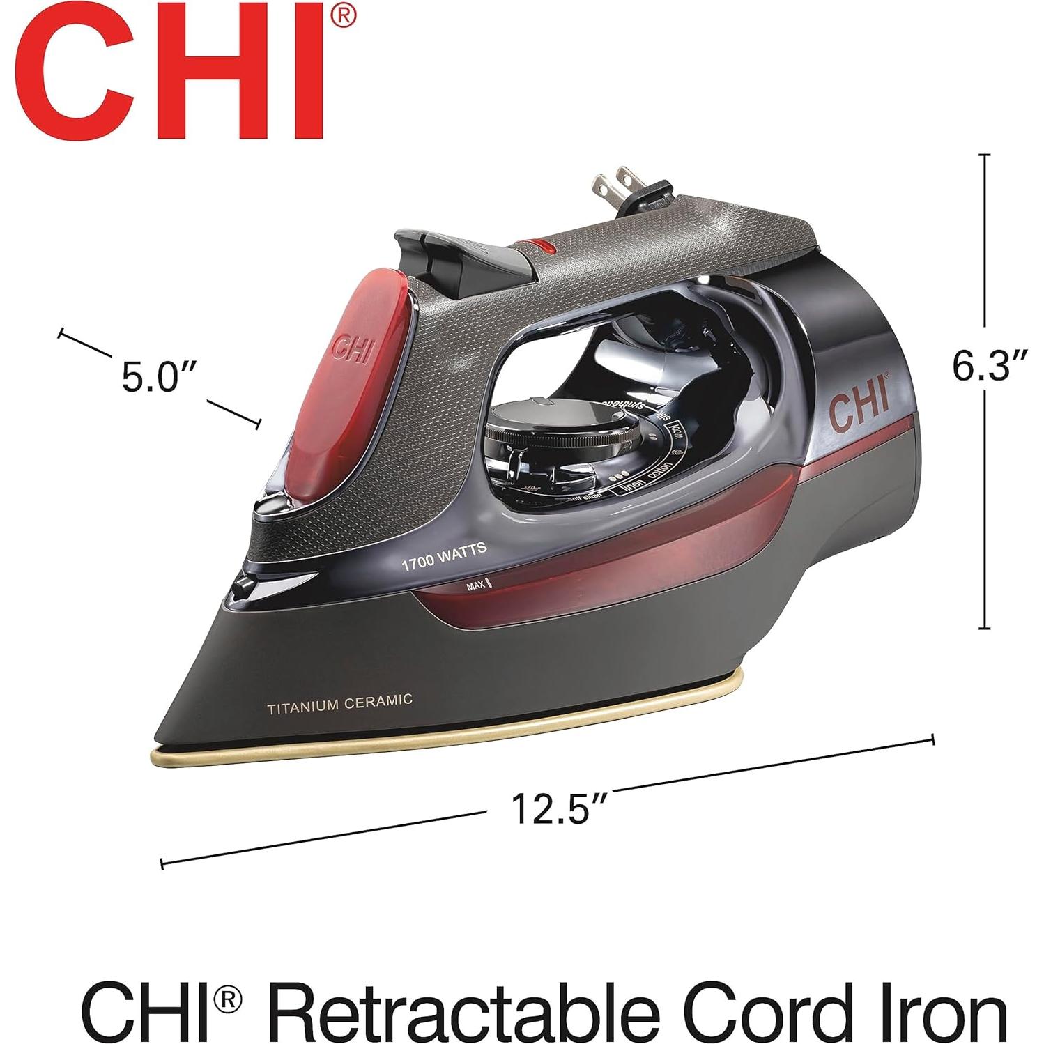 Plancha de Vapor CHI 1700W con Cable Retráctil 2.4m Profesional