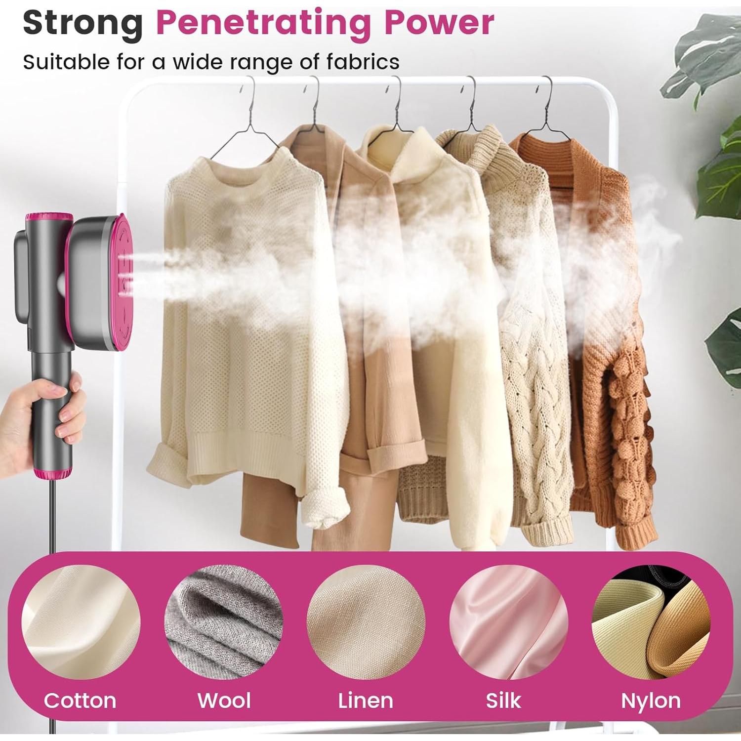 Handheld Portable Steamer for Clothes - LCD Display, Dual Function Wet/Dry Iron, 15s Heat-up, Rotatable Head - Home Travel Use clothes steamer