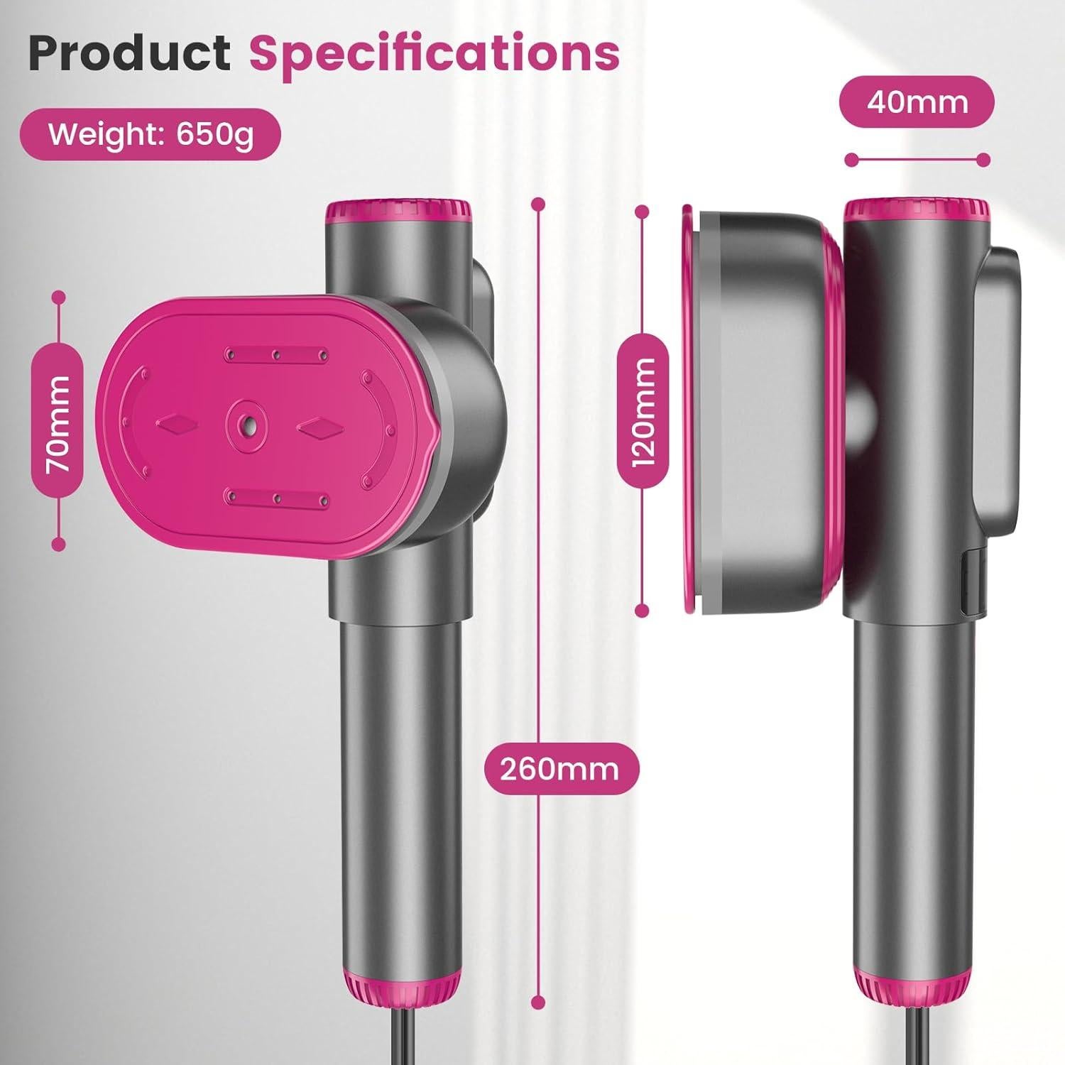 Handheld Portable Steamer for Clothes - LCD Display, Dual Function Wet/Dry Iron, 15s Heat-up, Rotatable Head - Home Travel Use clothes steamer