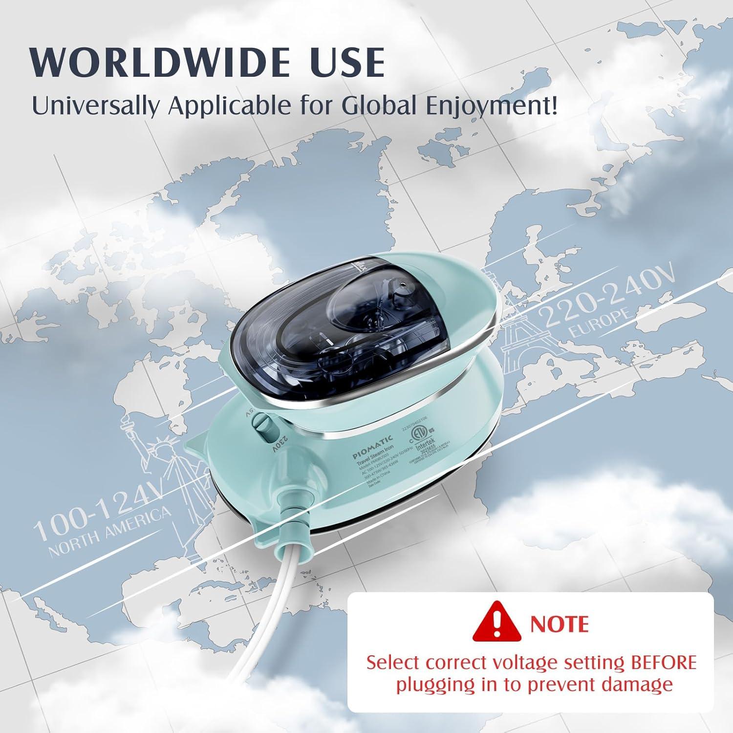 Plancha de Viaje Mini Piomatic Doble Voltaje 0.45 kg Antiadherente