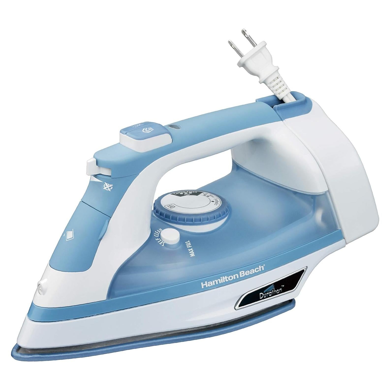Steam Iron & Vertical Steamer for Clothes with Scratch-Resistant Soleplate, Adjustable Steam Settings + 8’ Cord Wrap, 3-Way Auto Shutoff, Anti-Drip, Self-Cleaning, 1500 Watts, Blue