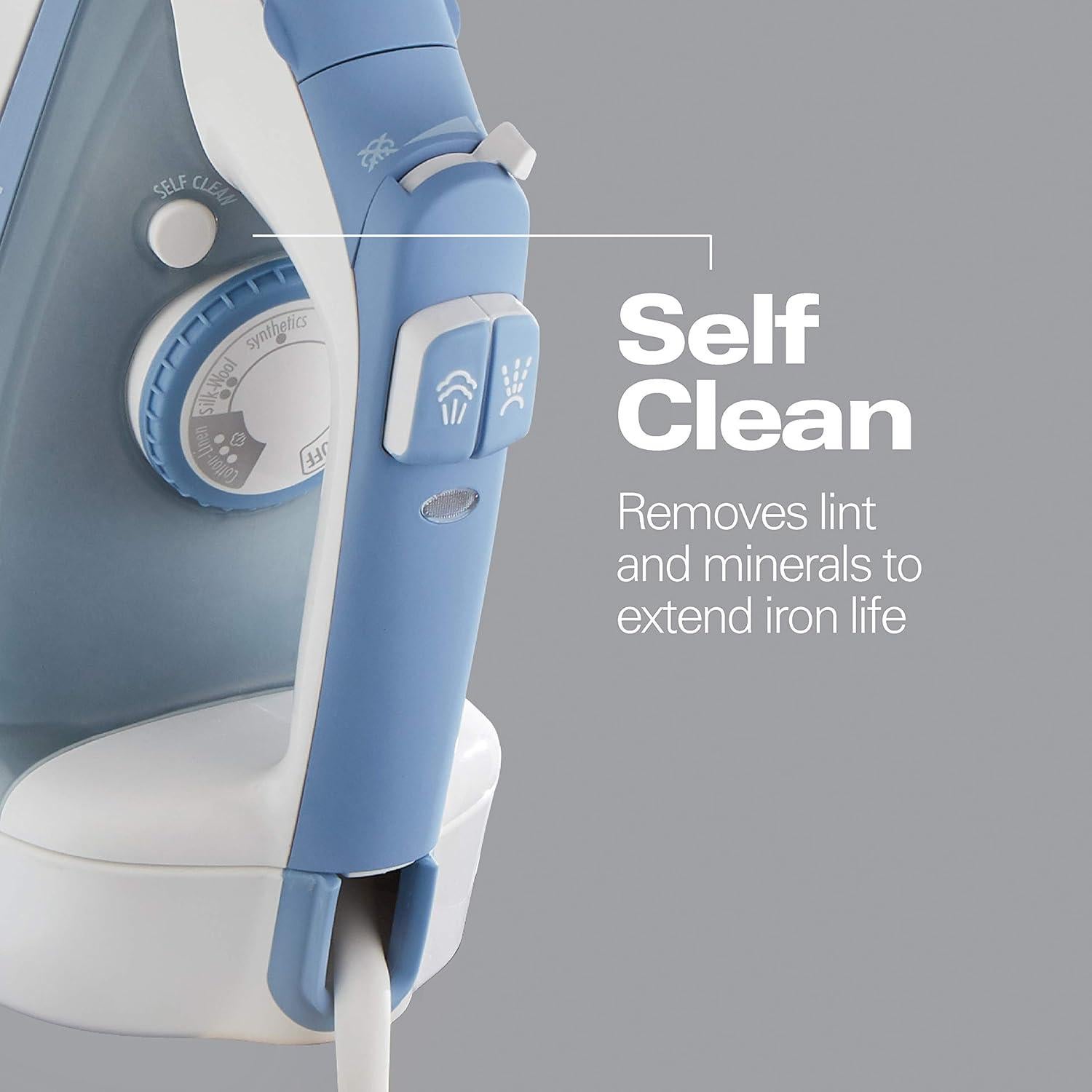 Steam Iron & Vertical Steamer for Clothes with Scratch-Resistant Soleplate, Adjustable Steam Settings + 8’ Cord Wrap, 3-Way Auto Shutoff, Anti-Drip, Self-Cleaning, 1500 Watts, Blue