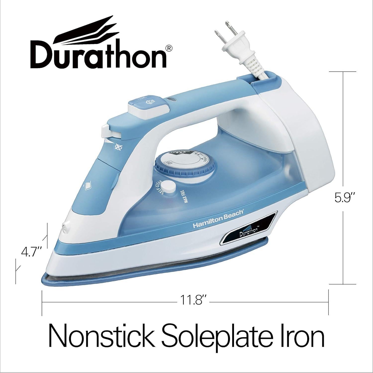 Steam Iron & Vertical Steamer for Clothes with Scratch-Resistant Soleplate, Adjustable Steam Settings + 8’ Cord Wrap, 3-Way Auto Shutoff, Anti-Drip, Self-Cleaning, 1500 Watts, Blue