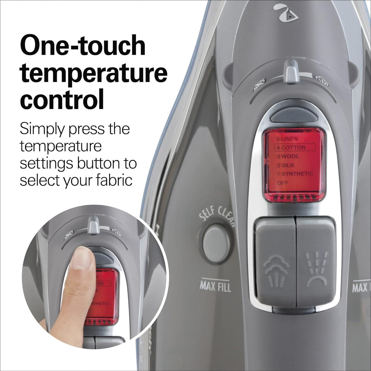 Plancha de Vapor Hamilton Beach 1700W con Suela Durathon Plata