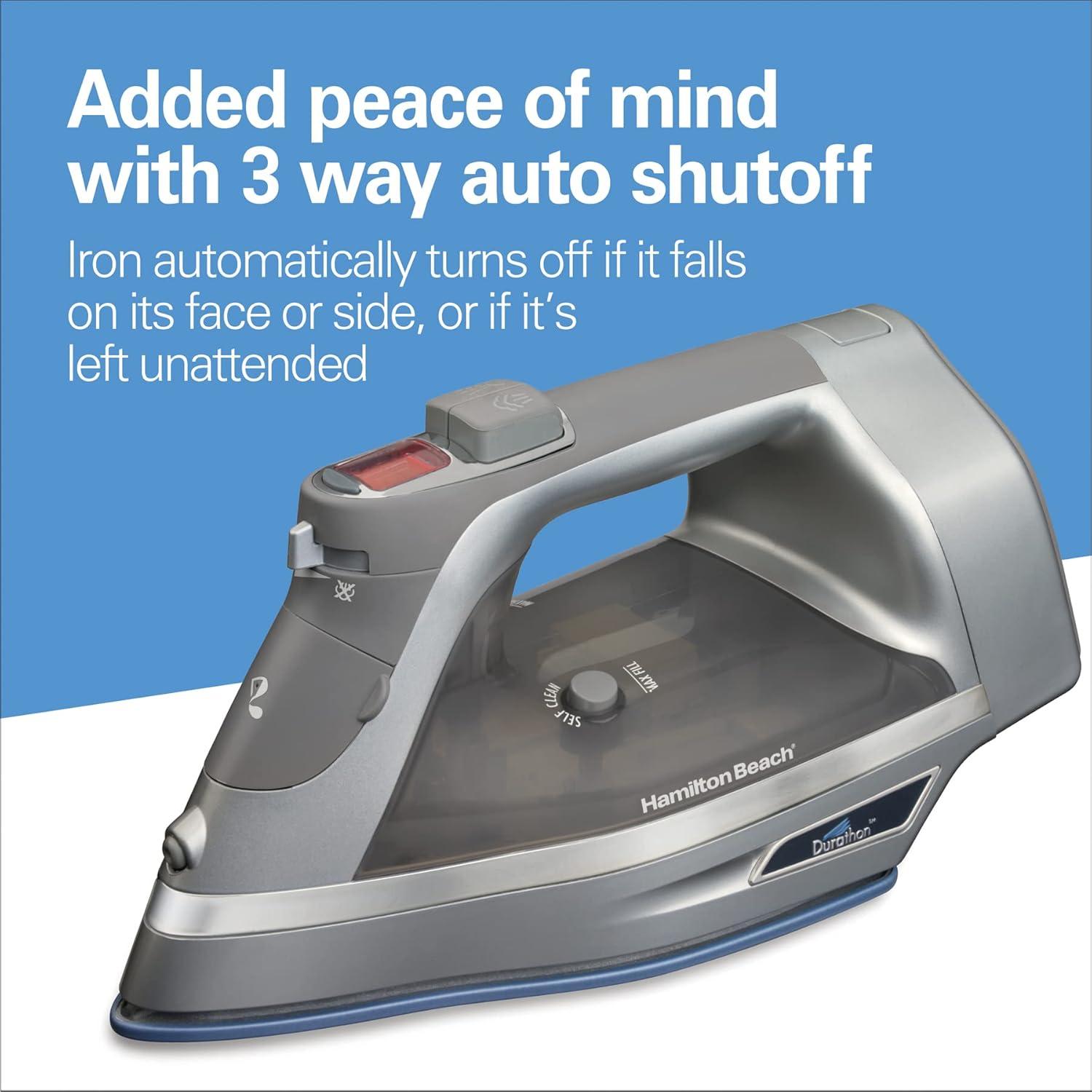 Plancha de Vapor Hamilton Beach 1700W con Suela Durathon Plata