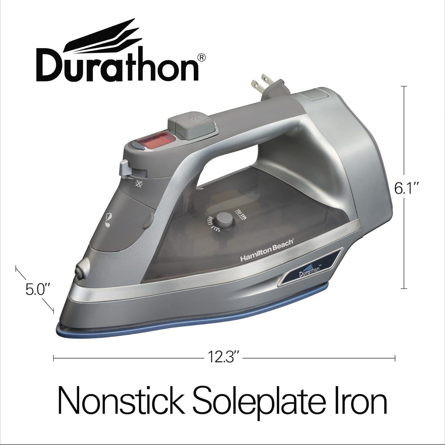 Plancha de Vapor Hamilton Beach 1700W con Suela Durathon Plata