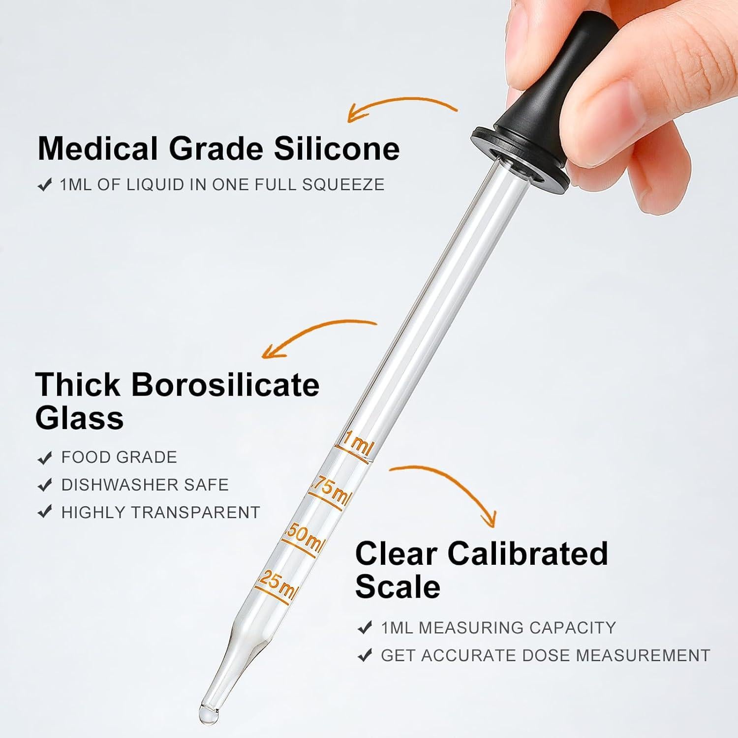Paquete de 4 goteros de vidrio 1 mL - Punta larga y corta