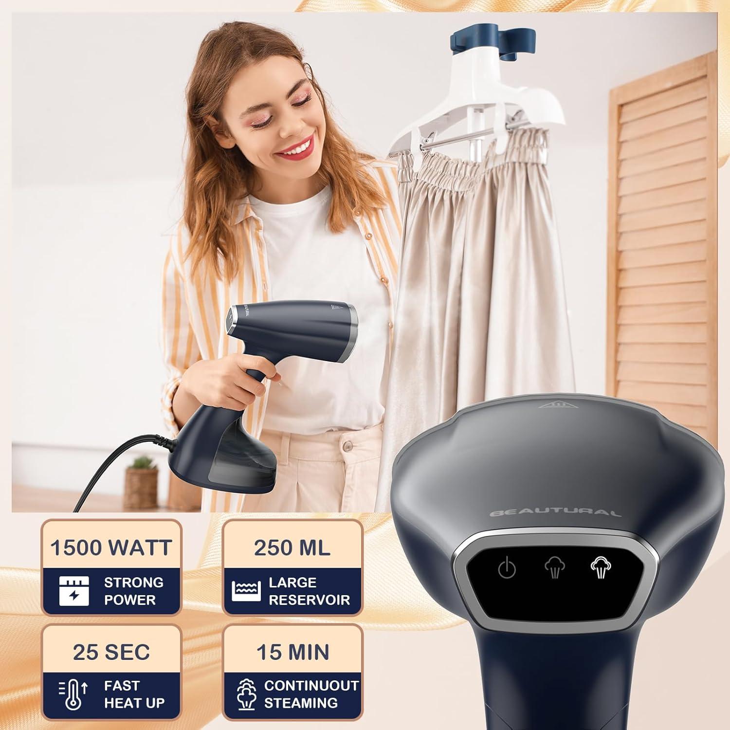 Vaporizador de Ropa Portátil BEAUTURAL 1500W 250ml Calentamiento 25s
