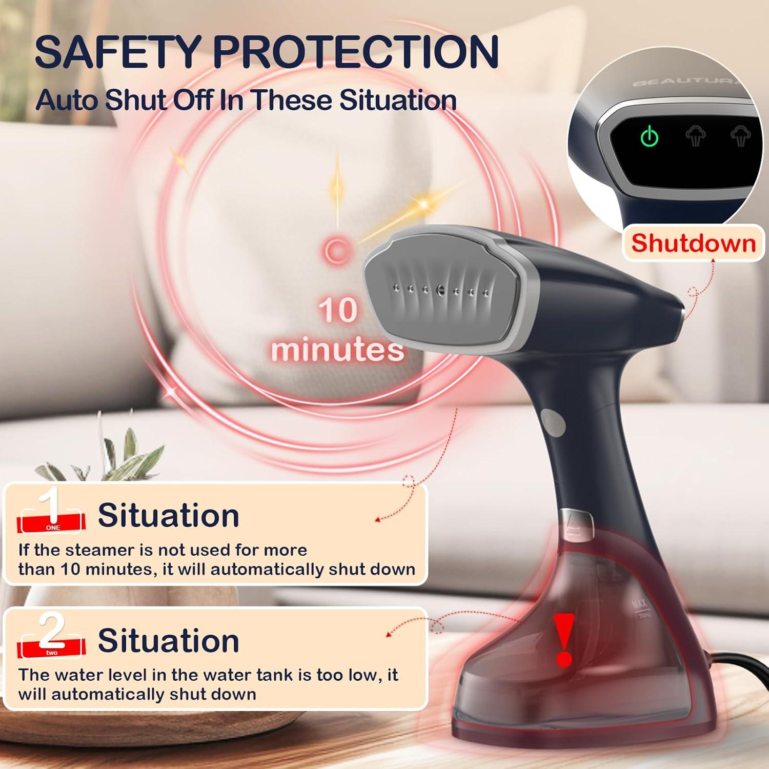 Vaporizador de Ropa Portátil BEAUTURAL 1500W 250ml Calentamiento 25s