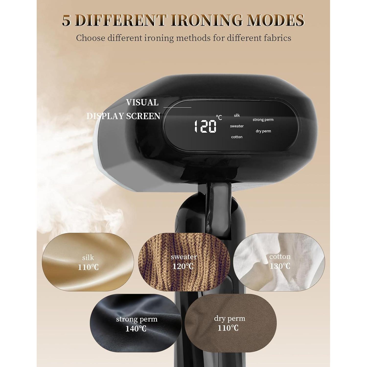 2025 Upgrade Steamer for Clothes, 2 in 1 Iron & Steamer for Quick Wrinkle Removal, 5 Adjustable Grades Temperature with LED Digital Display for Home, Office and Travel Use