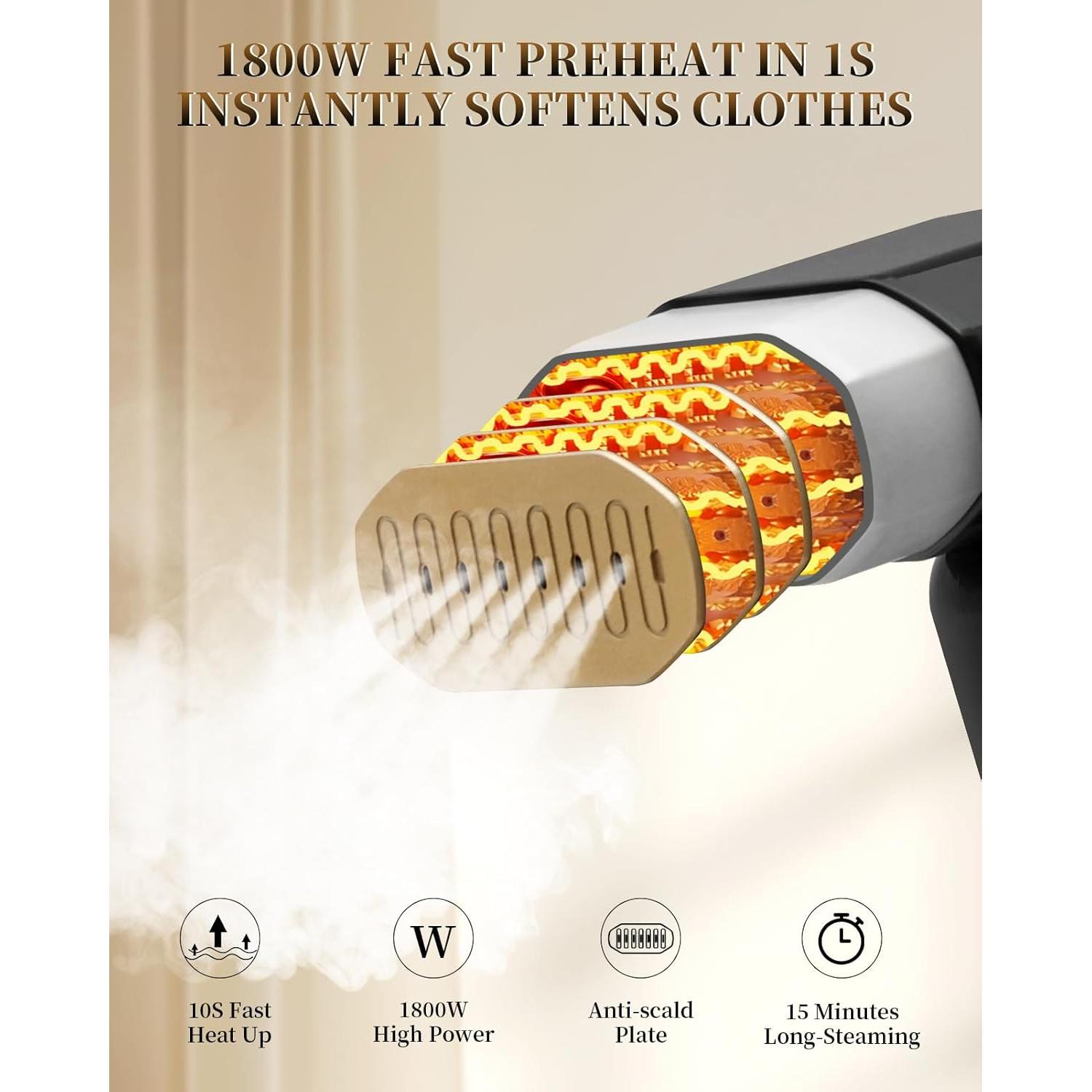 2025 Upgrade Steamer for Clothes, 2 in 1 Iron & Steamer for Quick Wrinkle Removal, 5 Adjustable Grades Temperature with LED Digital Display for Home, Office and Travel Use