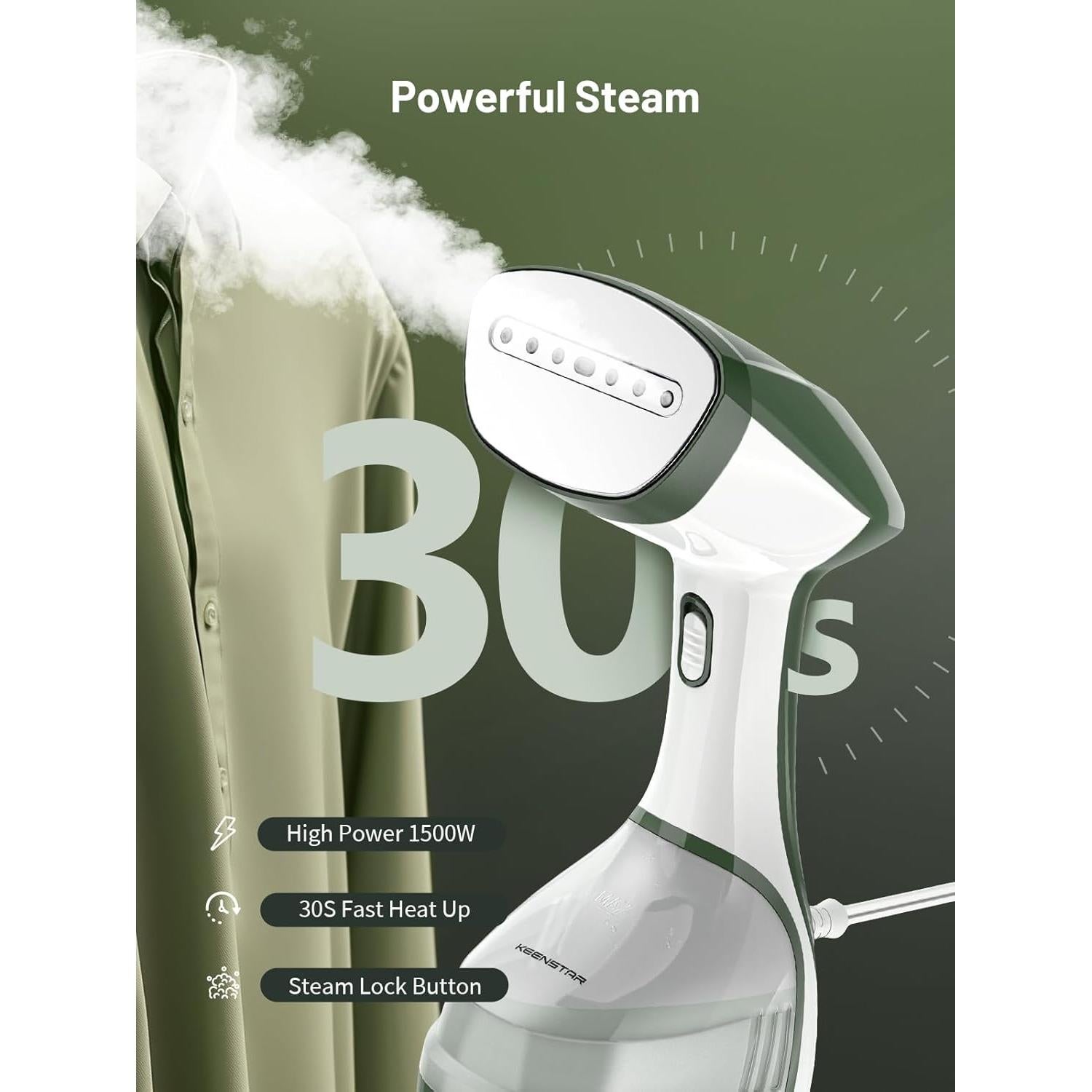 Vaporizador de Ropa KEENSTAR 1500W Portátil 250ml Verde