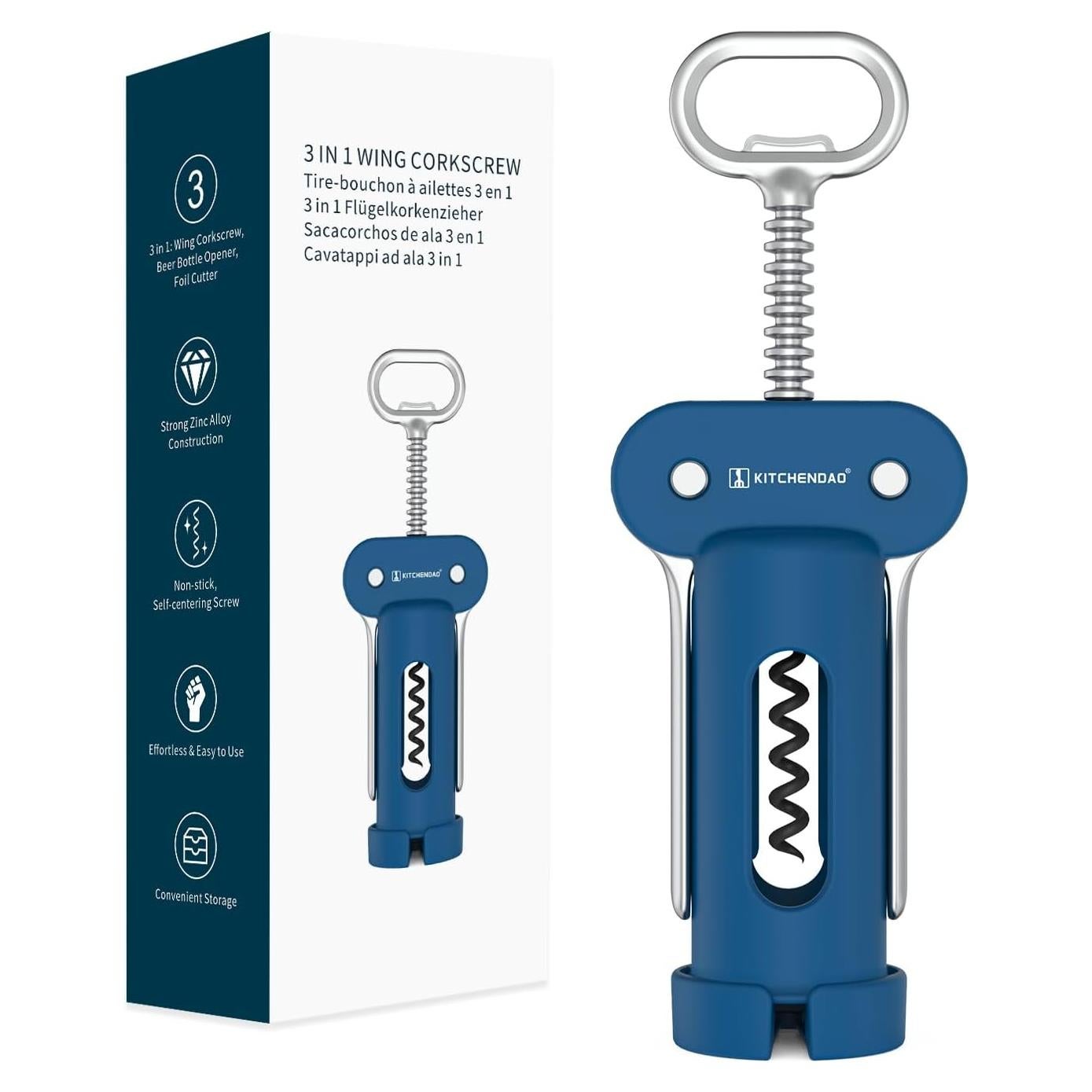 Sacacorchos KITCHENDAO 3 en 1 con Cortador y Abrebotellas