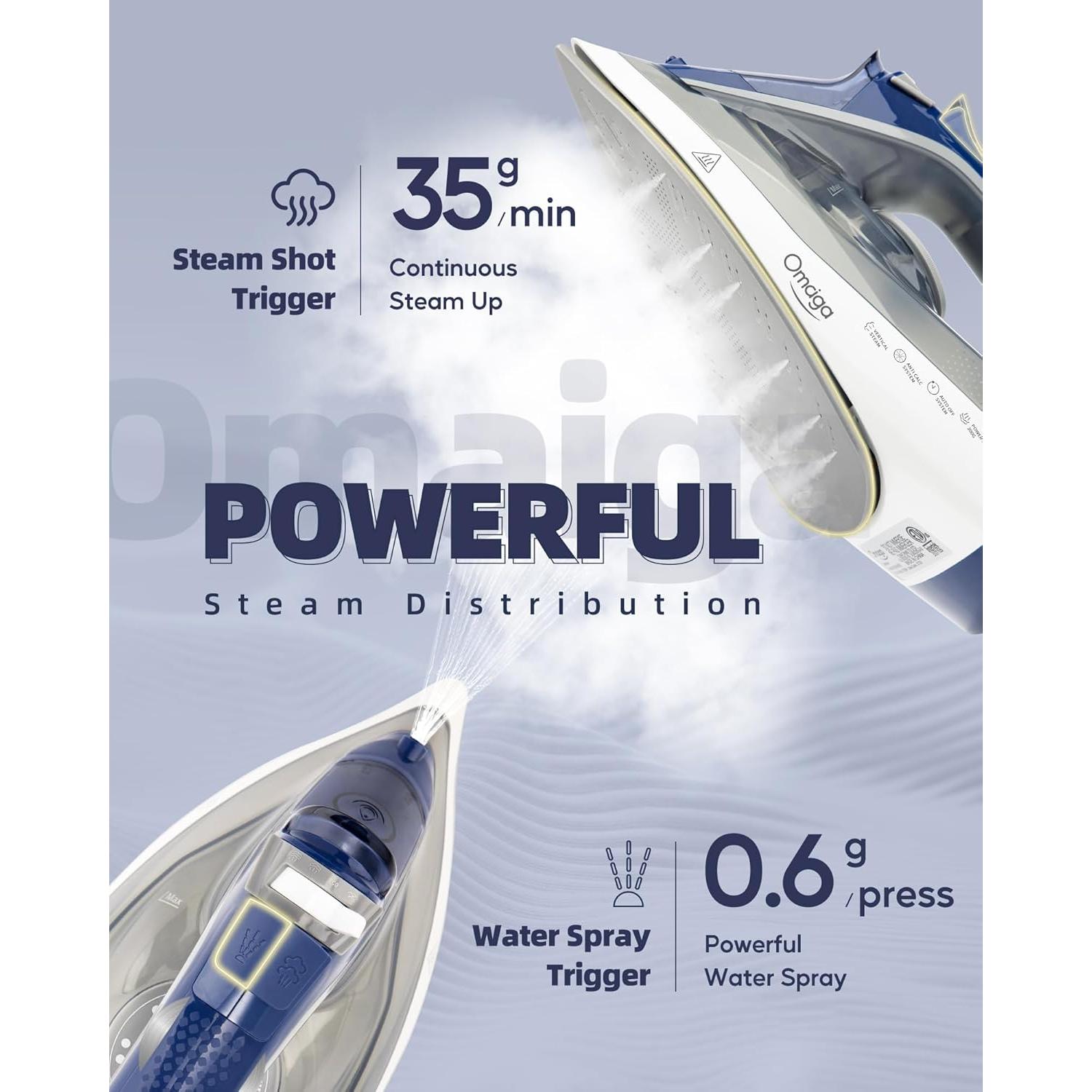 Plancha de vapor OMAIGA 1750W con suela de cerámica 400ml