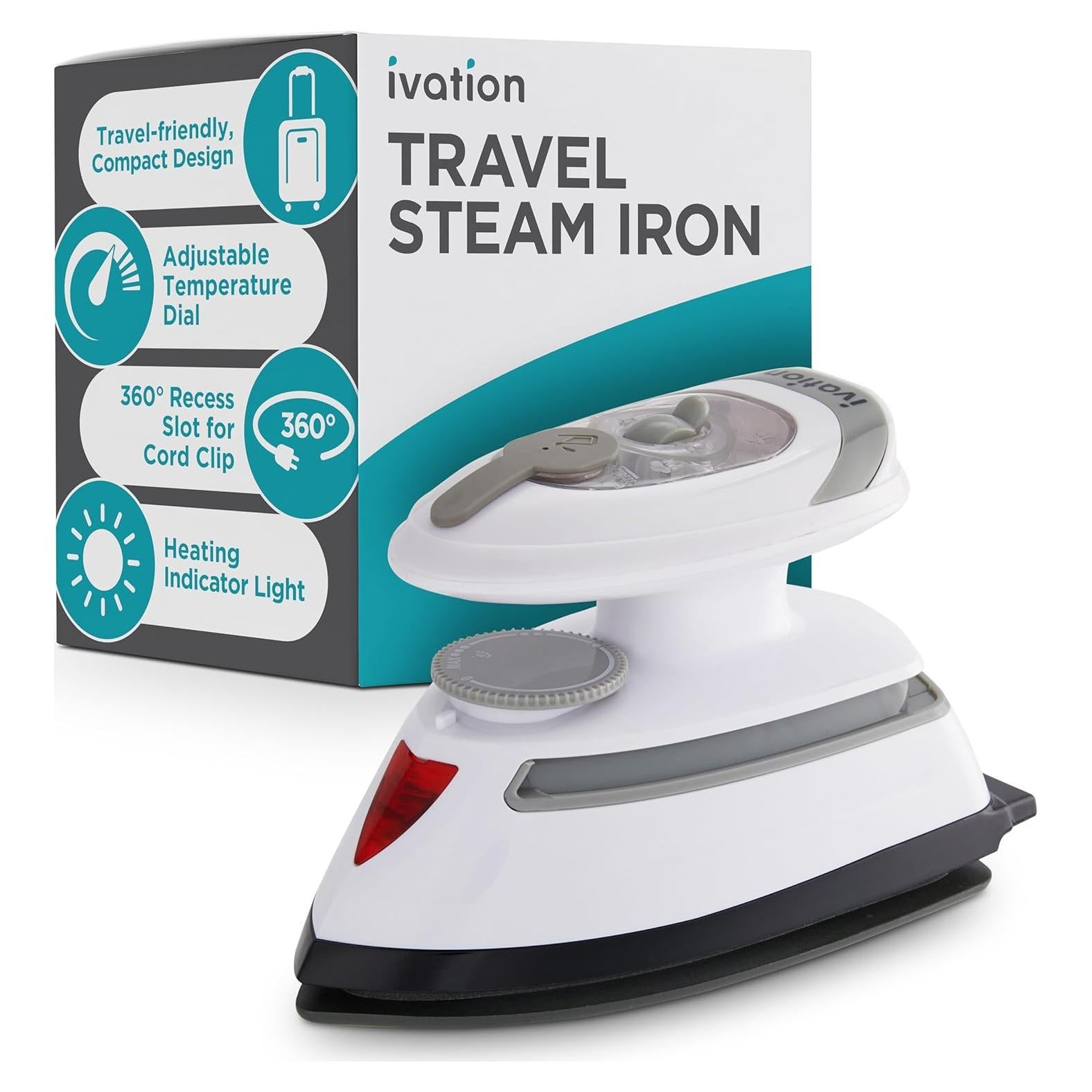 Ivation Travel Steam Iron | Mini Dual Voltage Dry Iron & Clothes Steamer with Nonstick Soleplate, Temperature Control & Indicator Light | Heats in Seconds, Small & Compact, ETL Certified, 1.3 Lbs.