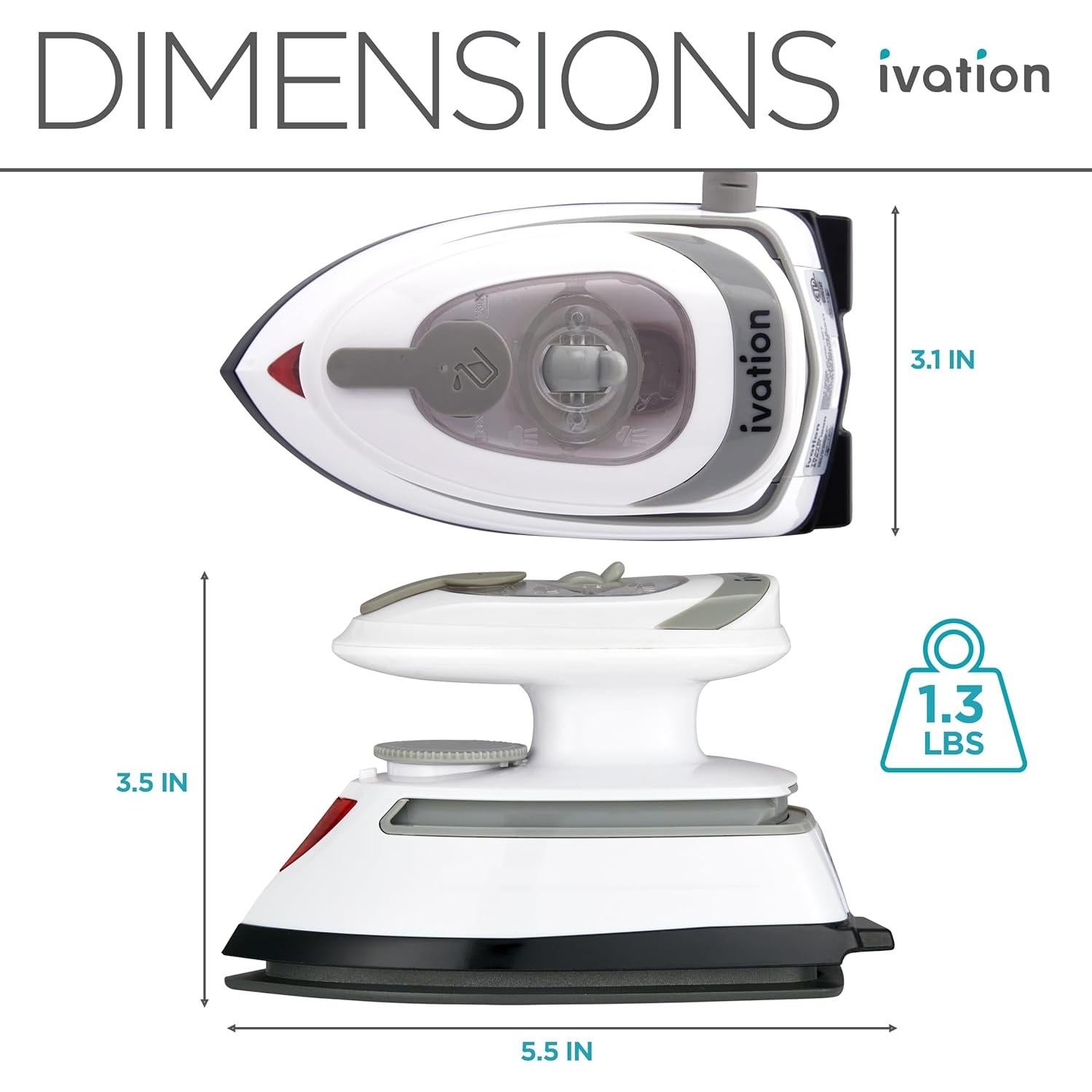 Ivation Travel Steam Iron | Mini Dual Voltage Dry Iron & Clothes Steamer with Nonstick Soleplate, Temperature Control & Indicator Light | Heats in Seconds, Small & Compact, ETL Certified, 1.3 Lbs.