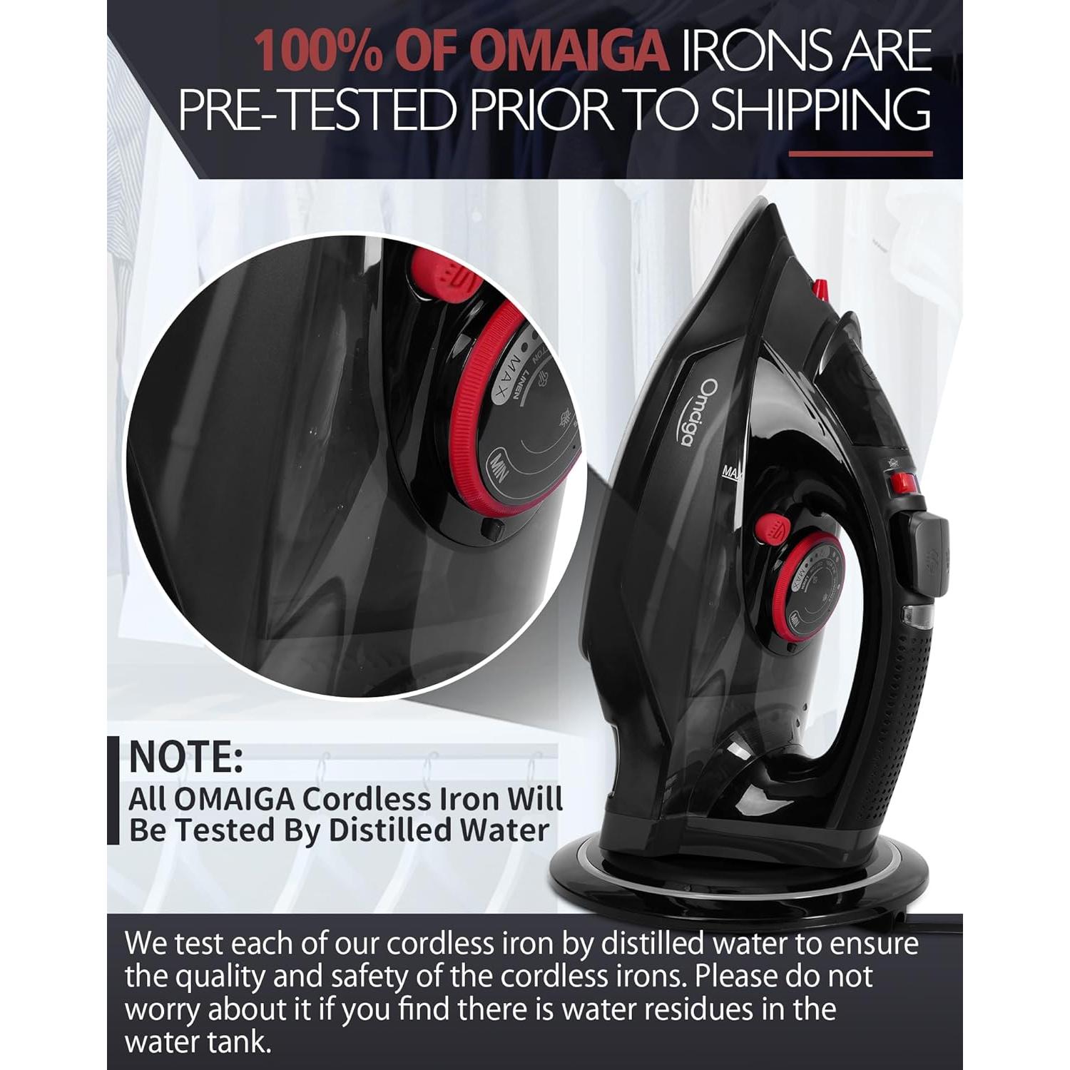 Cordless Iron, 1500W Cordless Iron with Steam - Cordless Iron for Clothes with 11.84oz Water Tank, Anti Drip Iron Cordless with Ceramic Soleplate and 3 Temperature Settings-BLACK