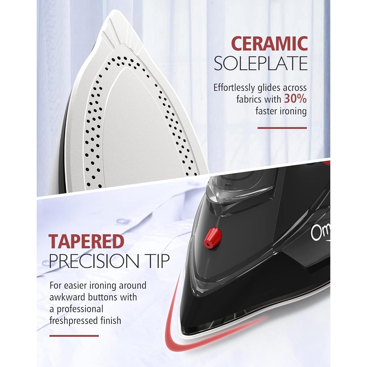 Cordless Iron, 1500W Cordless Iron with Steam - Cordless Iron for Clothes with 11.84oz Water Tank, Anti Drip Iron Cordless with Ceramic Soleplate and 3 Temperature Settings-BLACK