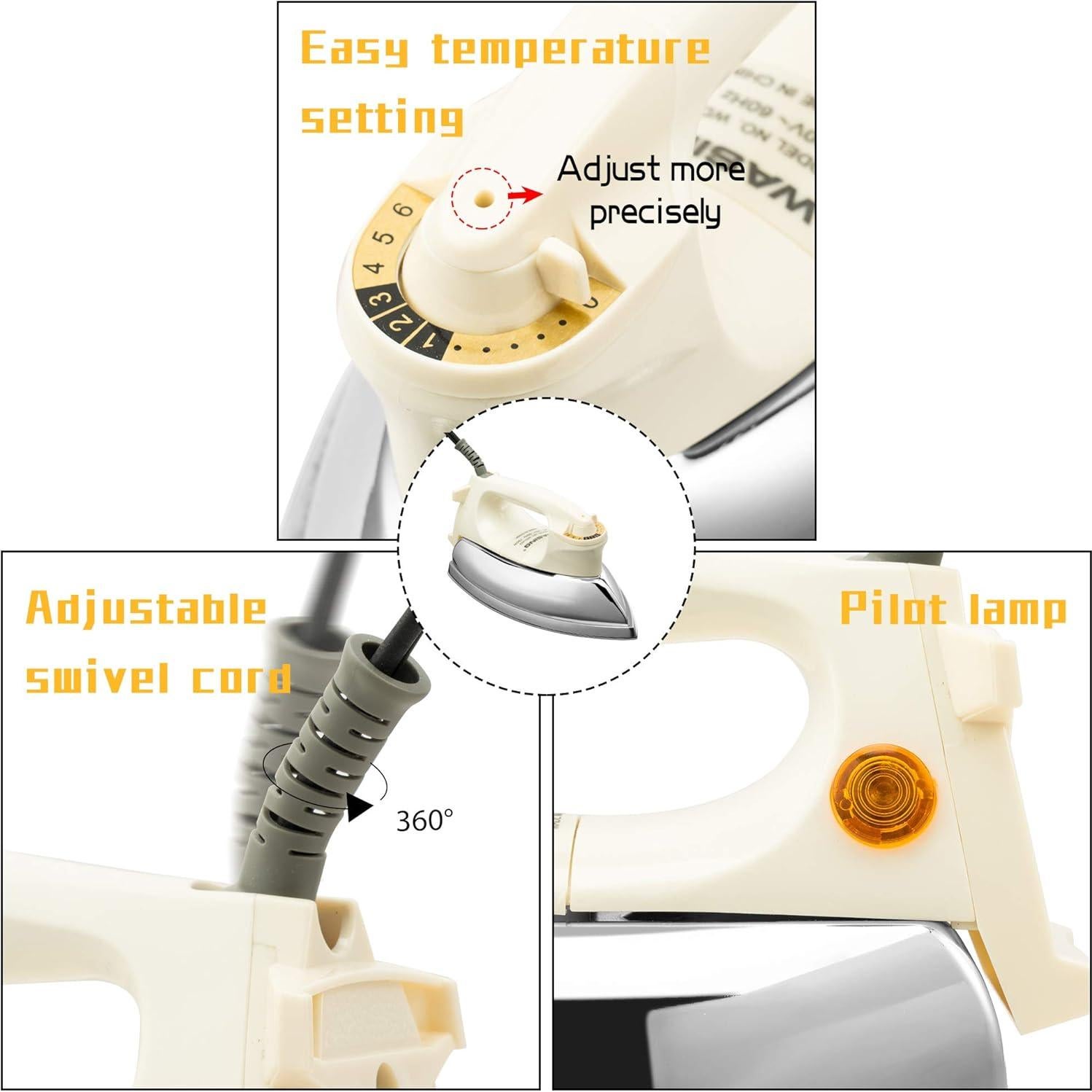 Plancha Seco Portátil WASING 700W Suela Acero Inoxidable 1.1kg