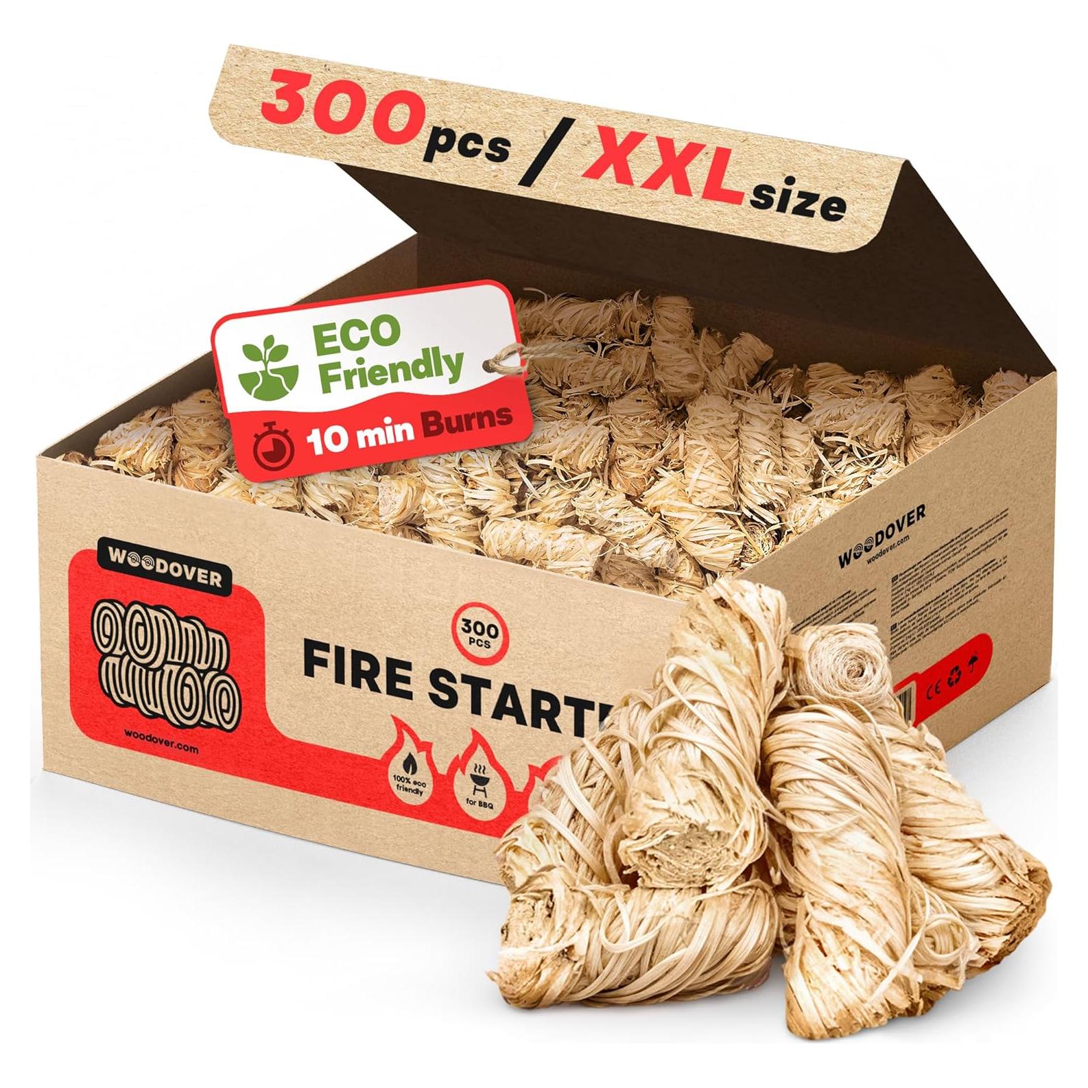 300 Iniciadores de Fuego Naturales Woodover para BBQ y Chimenea