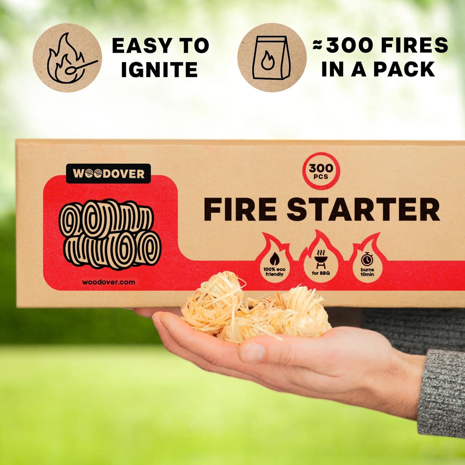 300 Iniciadores de Fuego Naturales Woodover para BBQ y Chimenea