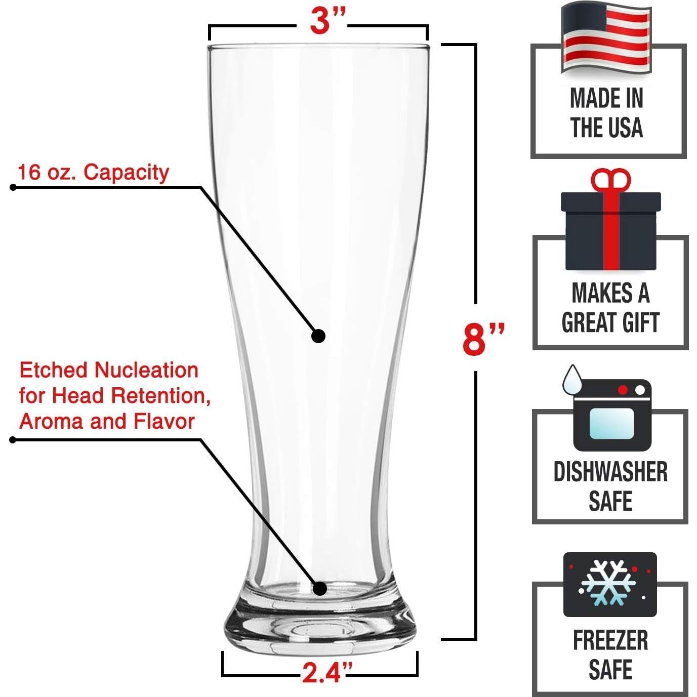 Vasos de Cerveza Pilsner DU VINO - Paquete de 4, 473 ml