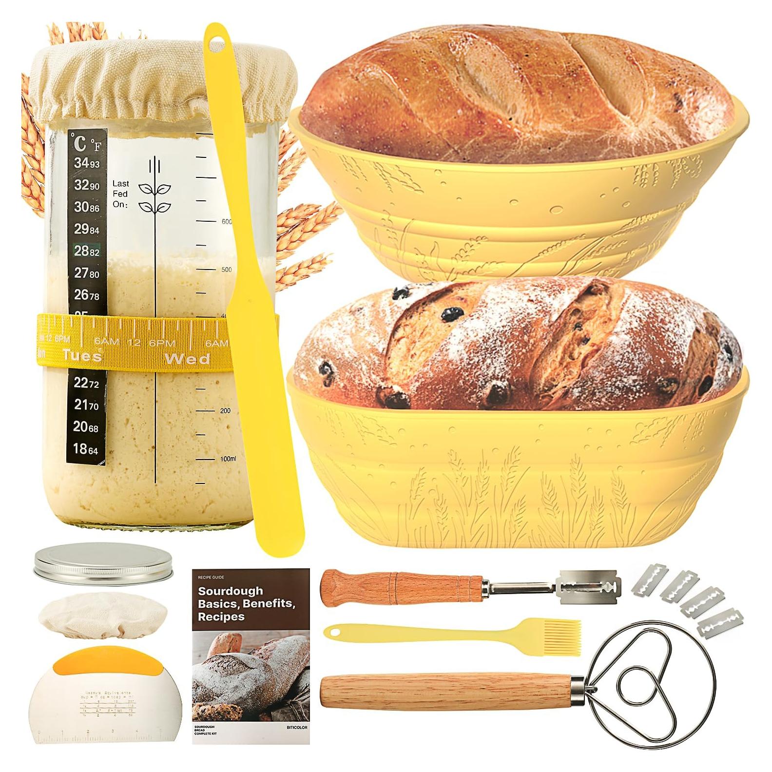 Kit de Horneado de Pan Sourdough BICRET 34 oz con Cestas