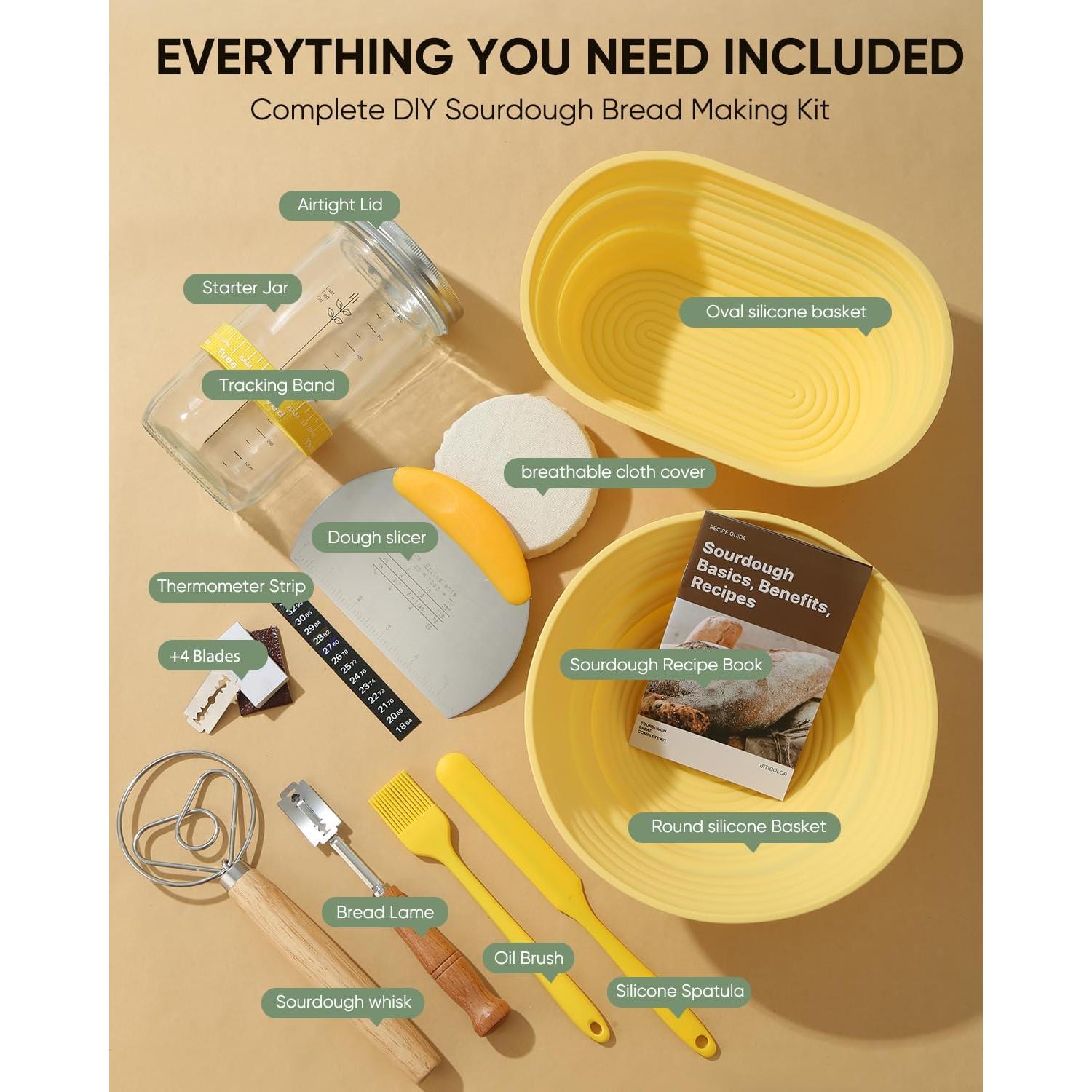 Kit de Horneado de Pan Sourdough BICRET 34 oz con Cestas