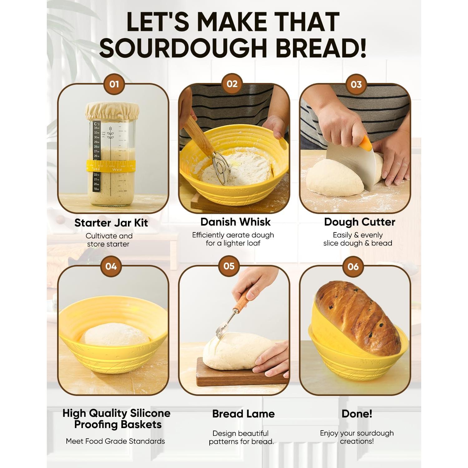 Kit de Horneado de Pan Sourdough BICRET 34 oz con Cestas