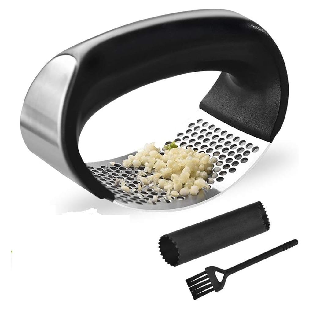 Prensa de Ajo JOMIHONEY Acero Inoxidable con Pelador y Cepillo